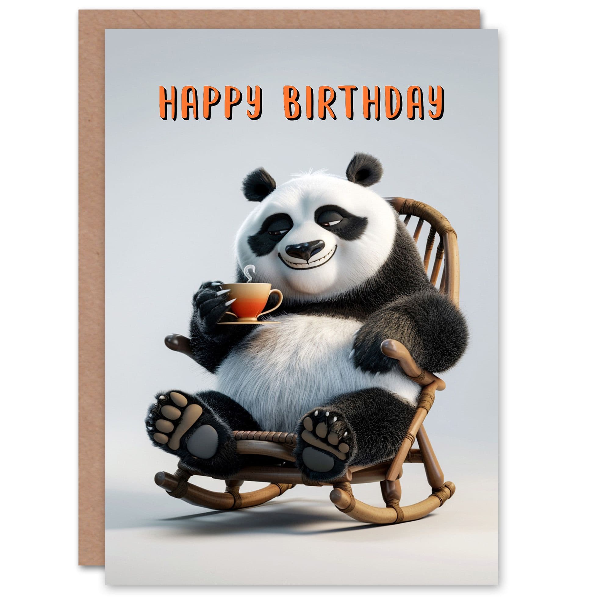 Artery8 Birthday Card Panda Bear Rocking Chair Tea Cute Cartoon For Child Kids Son Daughter Greeting Card