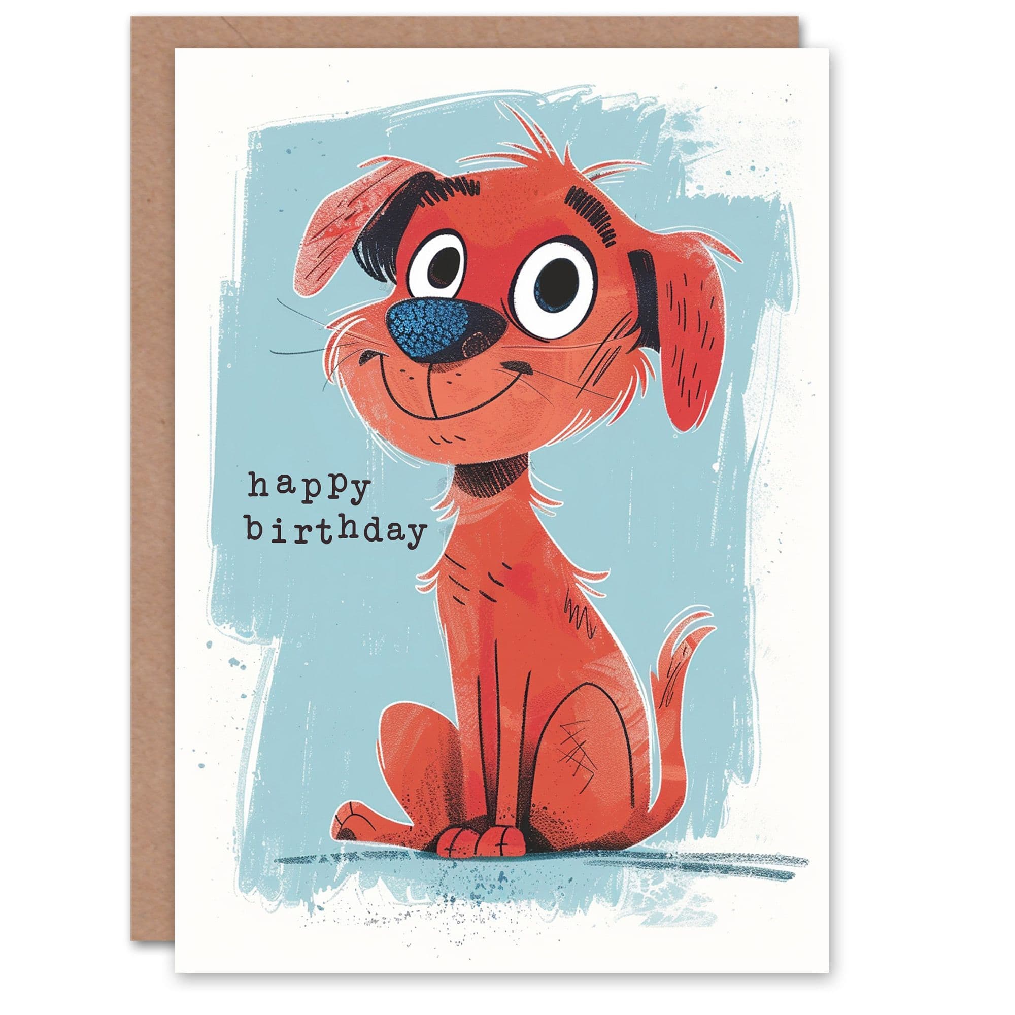 Artery8 Birthday Card Red Dog Lover Puppy Pet Cartoon Cute For Child Kids Son Daughter Greeting Card