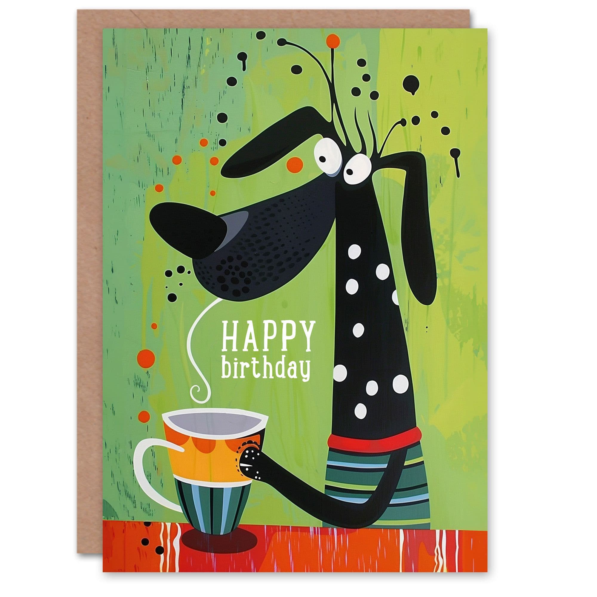 Artery8 Birthday Card Dog Lover Quirky Puppy Pet Tea Cup For Child Kids Son Daughter Greeting Card