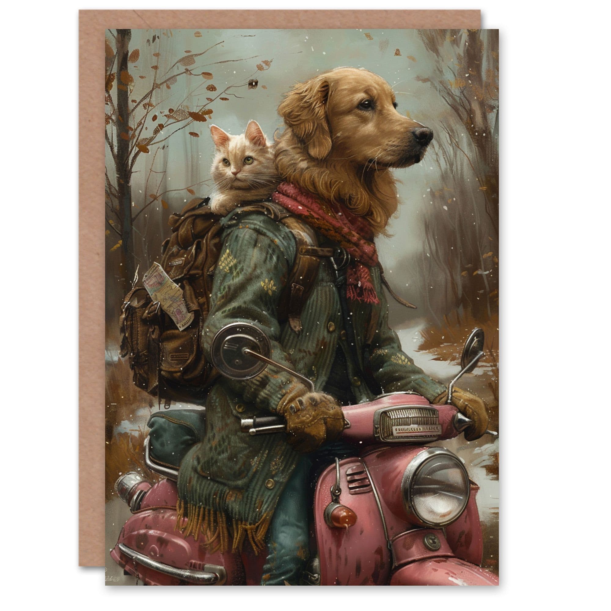Birthday Card Dog Lover Cat Scooter Bike Ride Road Trip Friends Son Daughter Greeting Card