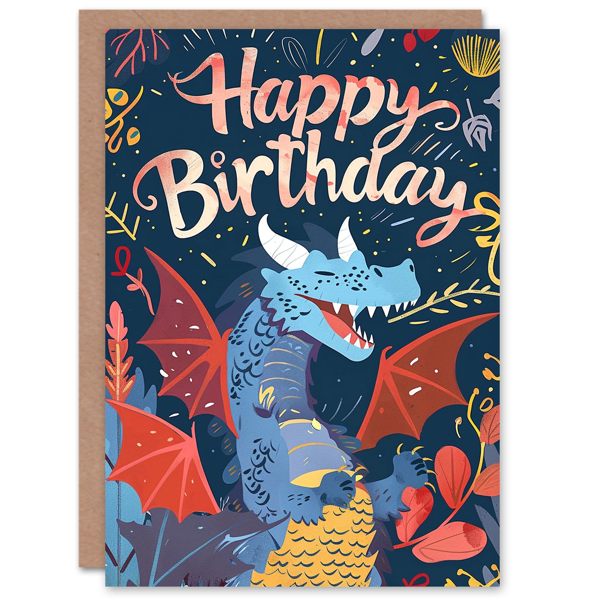 Artery8 Birthday Card Happy Laughing Dragon Design Fun Joy For Child Kids Son Daughter Greeting Card