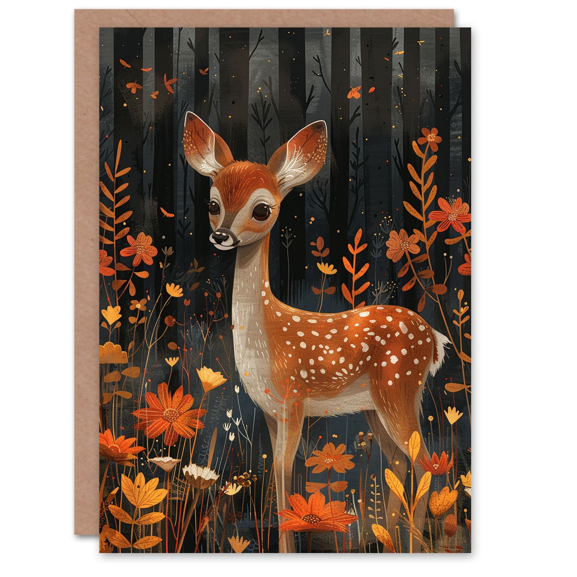 Artery8 Birthday Card Deer in Autumn Forest Cute Fawn For Child Kids Son Daughter Greeting Card