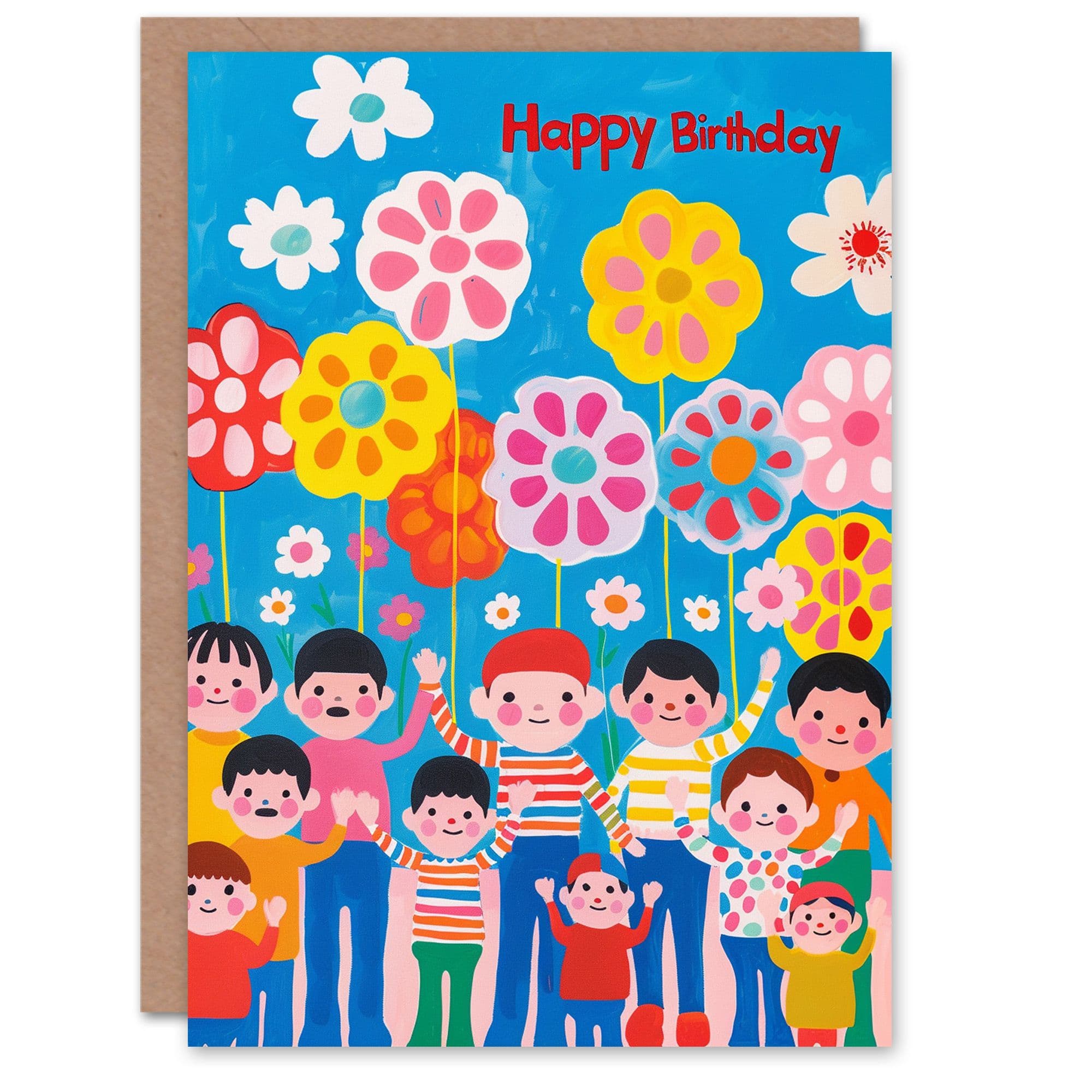 Artery8 Birthday Card Happy Family Flowers Cute Kids Painting For Child Kids Son Daughter Greeting Card