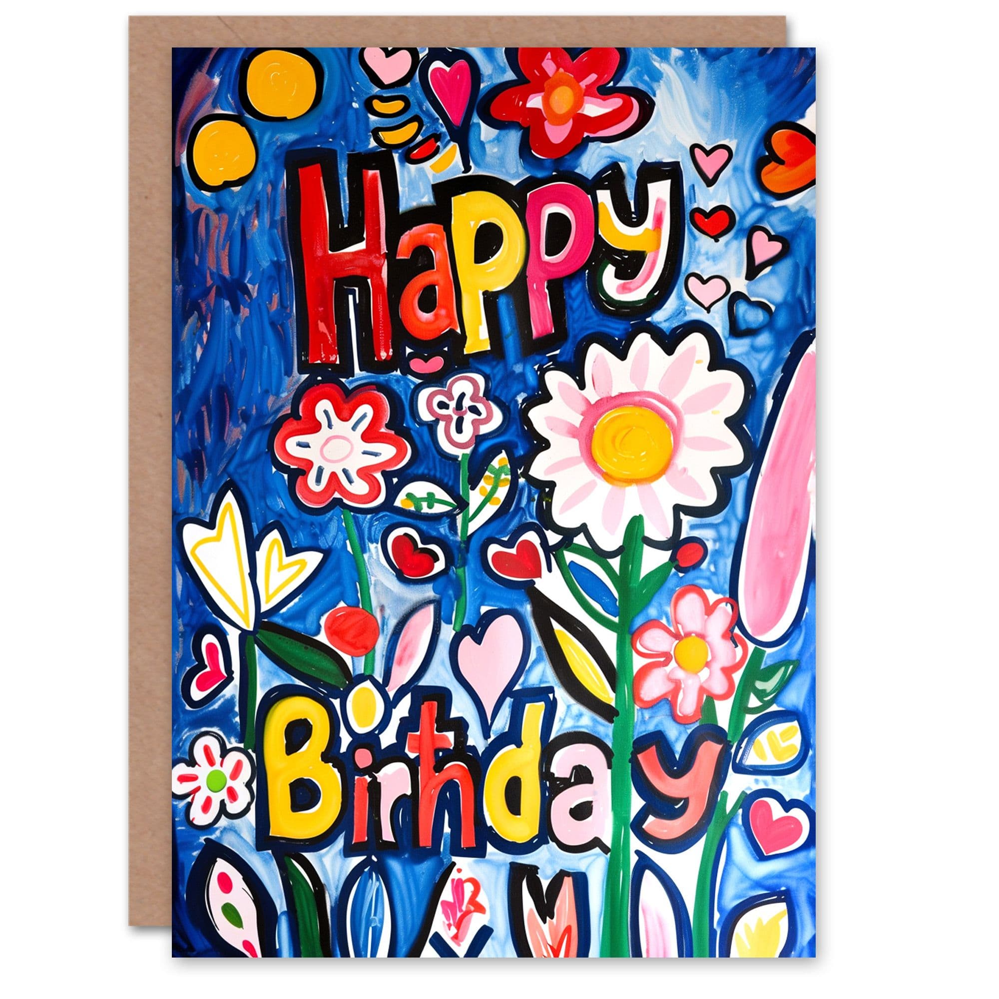 Artery8 Birthday Card Spring Flowers Garden Cute Kids Drawing For Child Kids Son Daughter Greeting Card