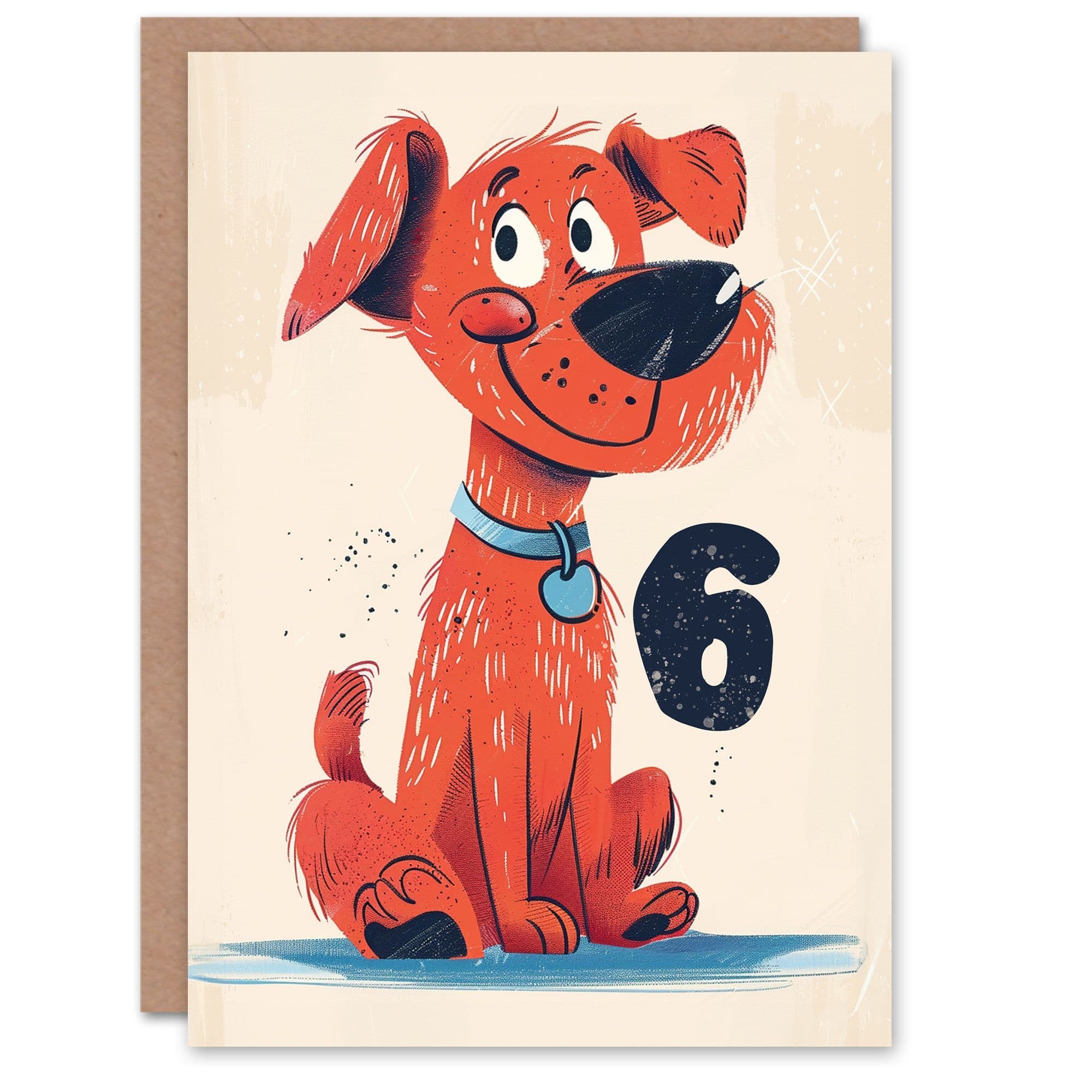 Artery8 Birthday Card Red Dog Lover Pet Puppy Cute Cartoon 6th 6 Year Old For Child Kids Son Daughter Greeting Card