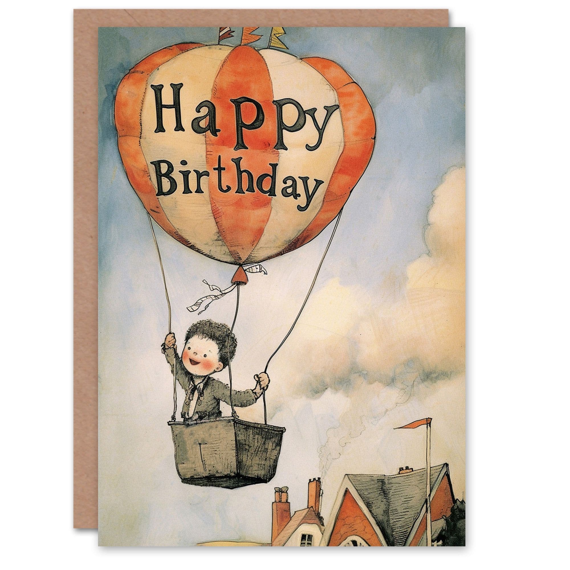 Birthday Card Hot Air Balloon Adventure Drawing Cute Son Daughter Greeting Card