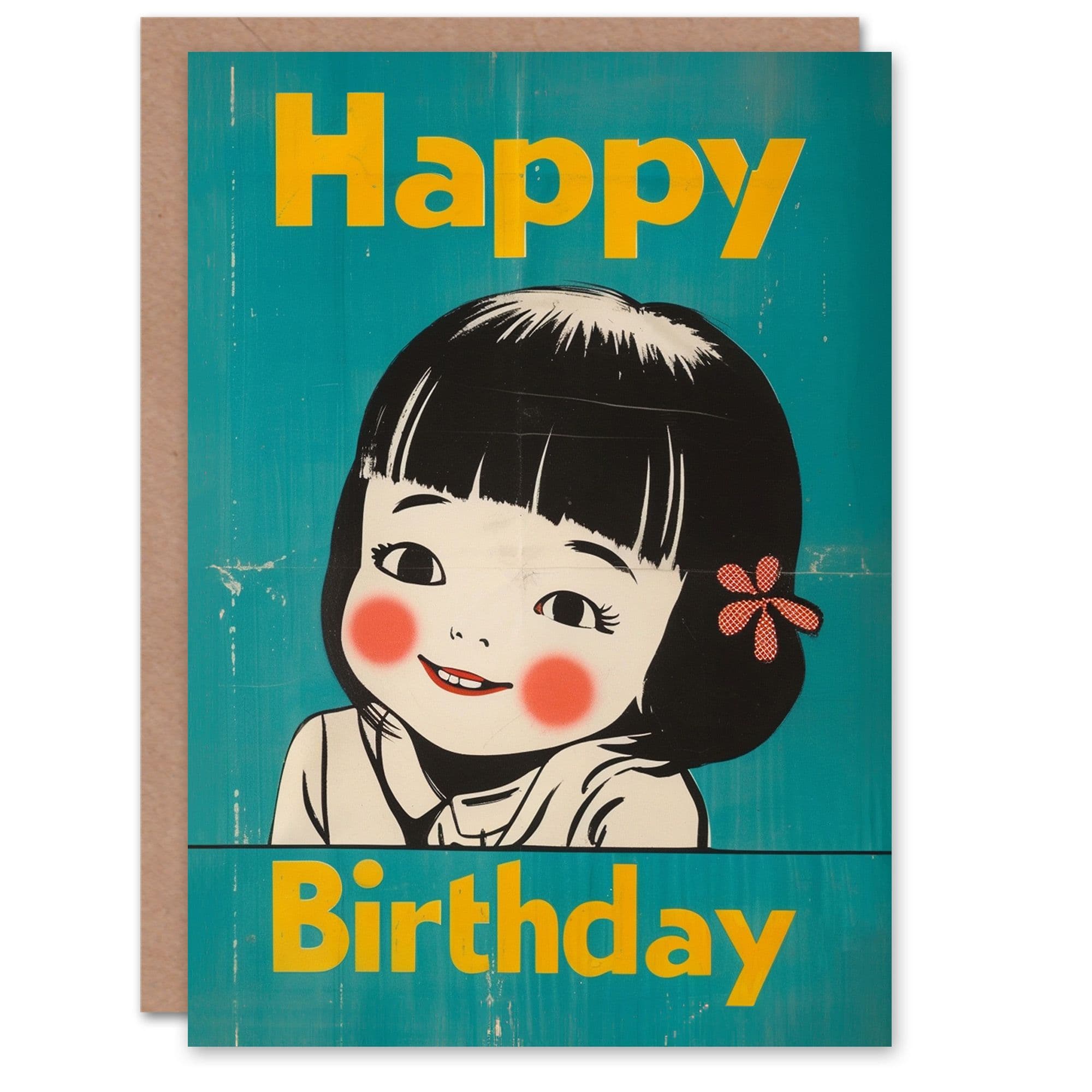 Birthday Card Cute Happy Retro Japanese Style Son Daughter Greeting Card