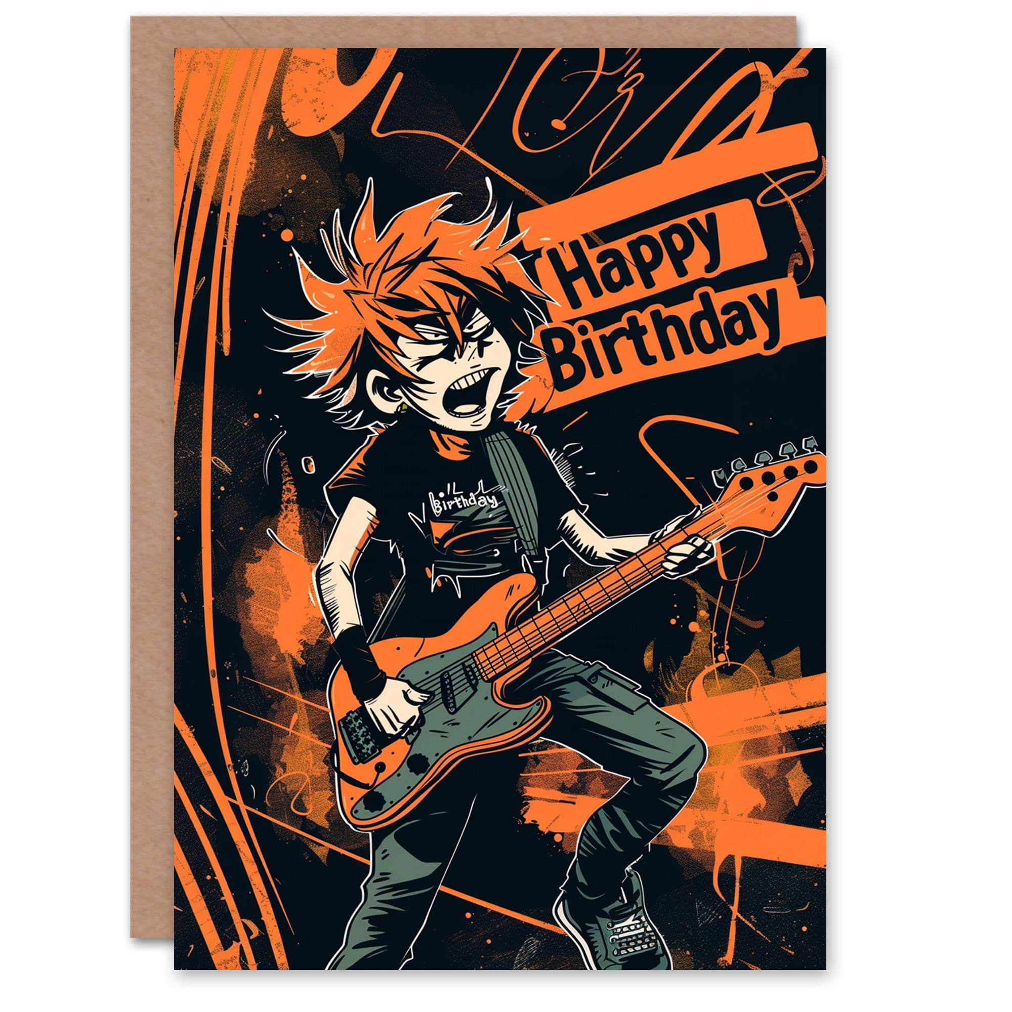 Birthday Card Guitar Rock Metal Music Comic Book Cartoon Son Daughter Greeting Card