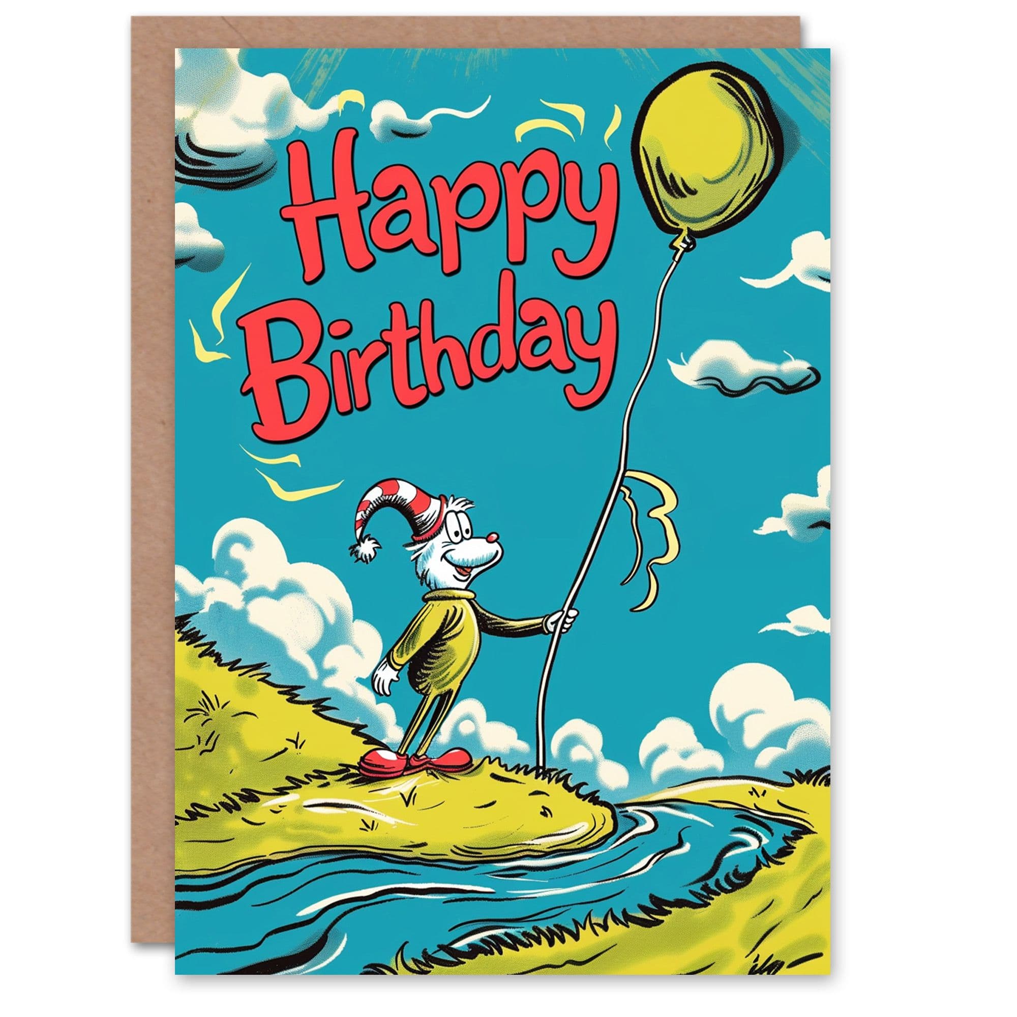 Birthday Card Cat Lover Hat Book River Balloon Son Daughter Greeting Card