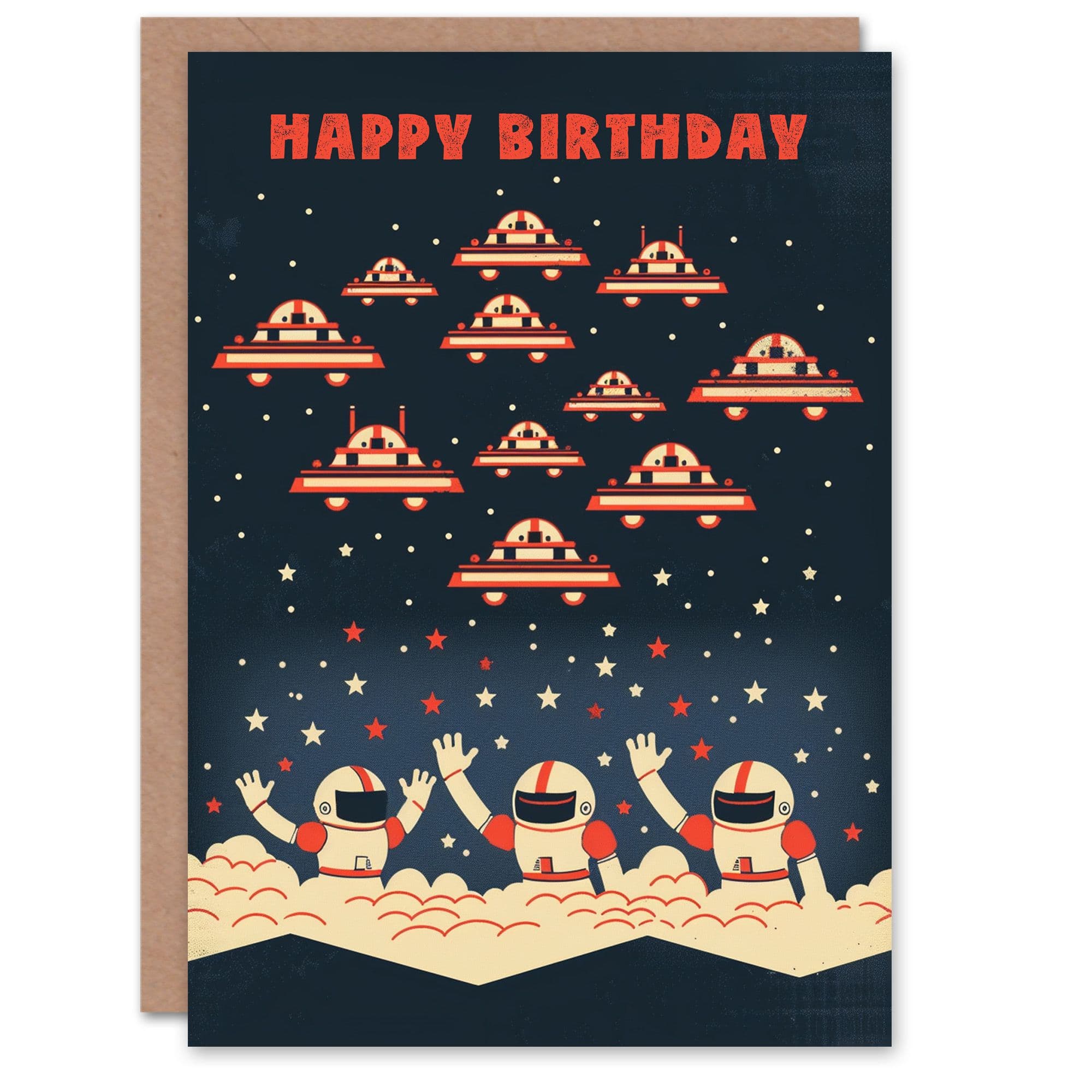 Artery8 Birthday Card Spaceships Astronaut Space Video Game Style For Child Kids Son Daughter Greeting Card