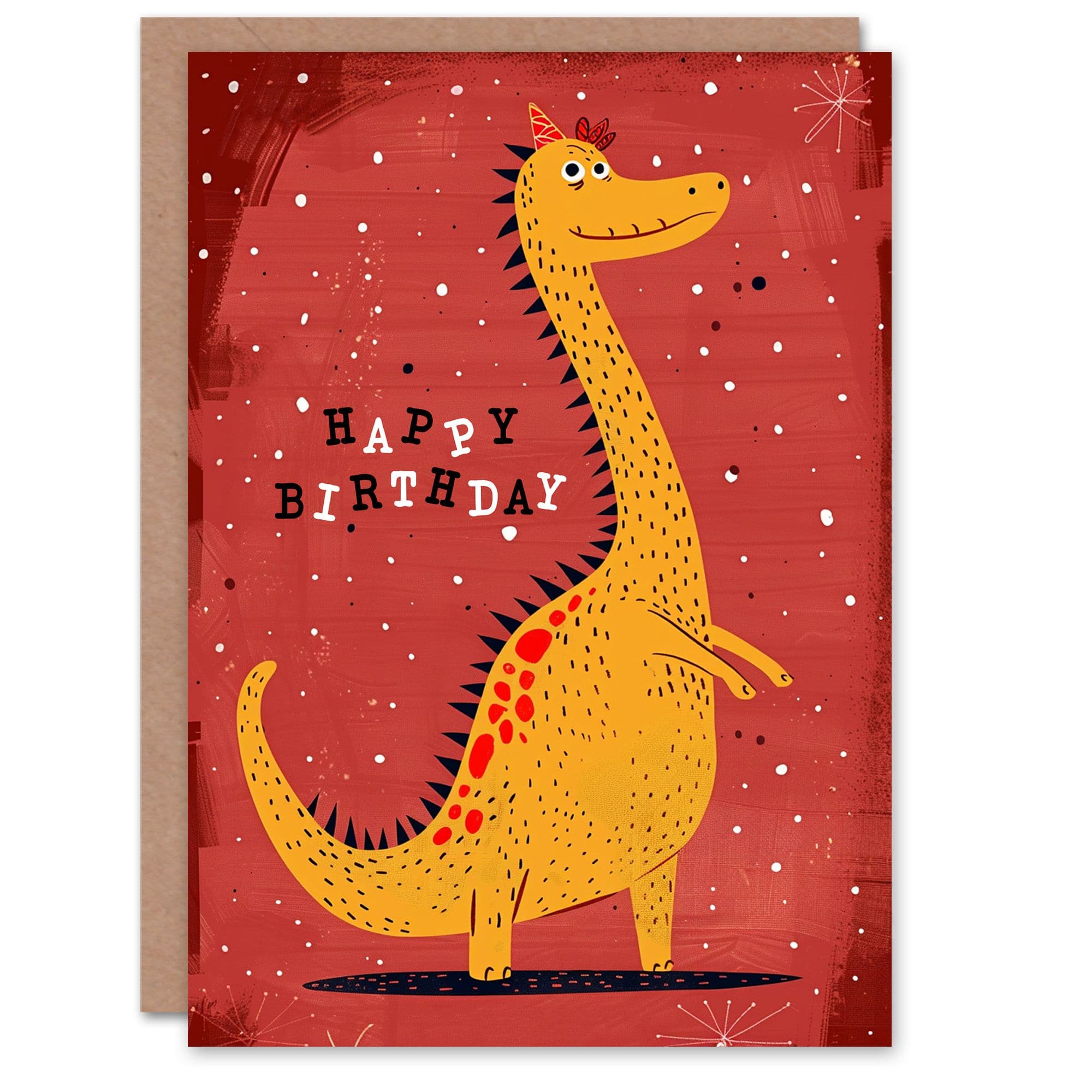 Birthday Card Spiky Yellow Dinosaur Cartoon Cute Son Daughter Greeting Card
