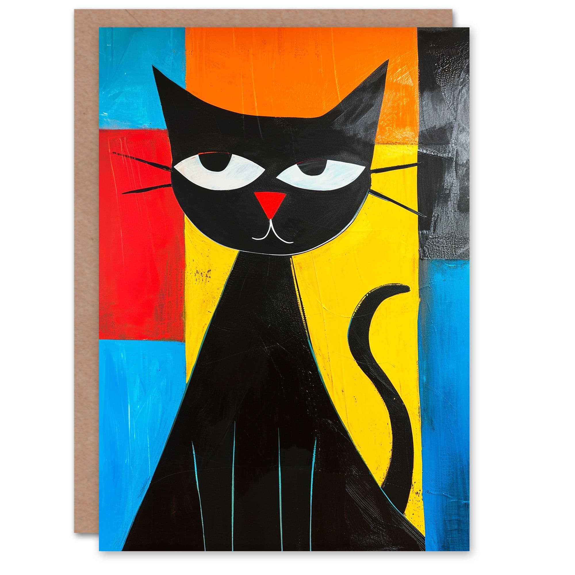 Birthday Card Cat Lover Pet Simple Colourful Painting Son Daughter Greeting Card