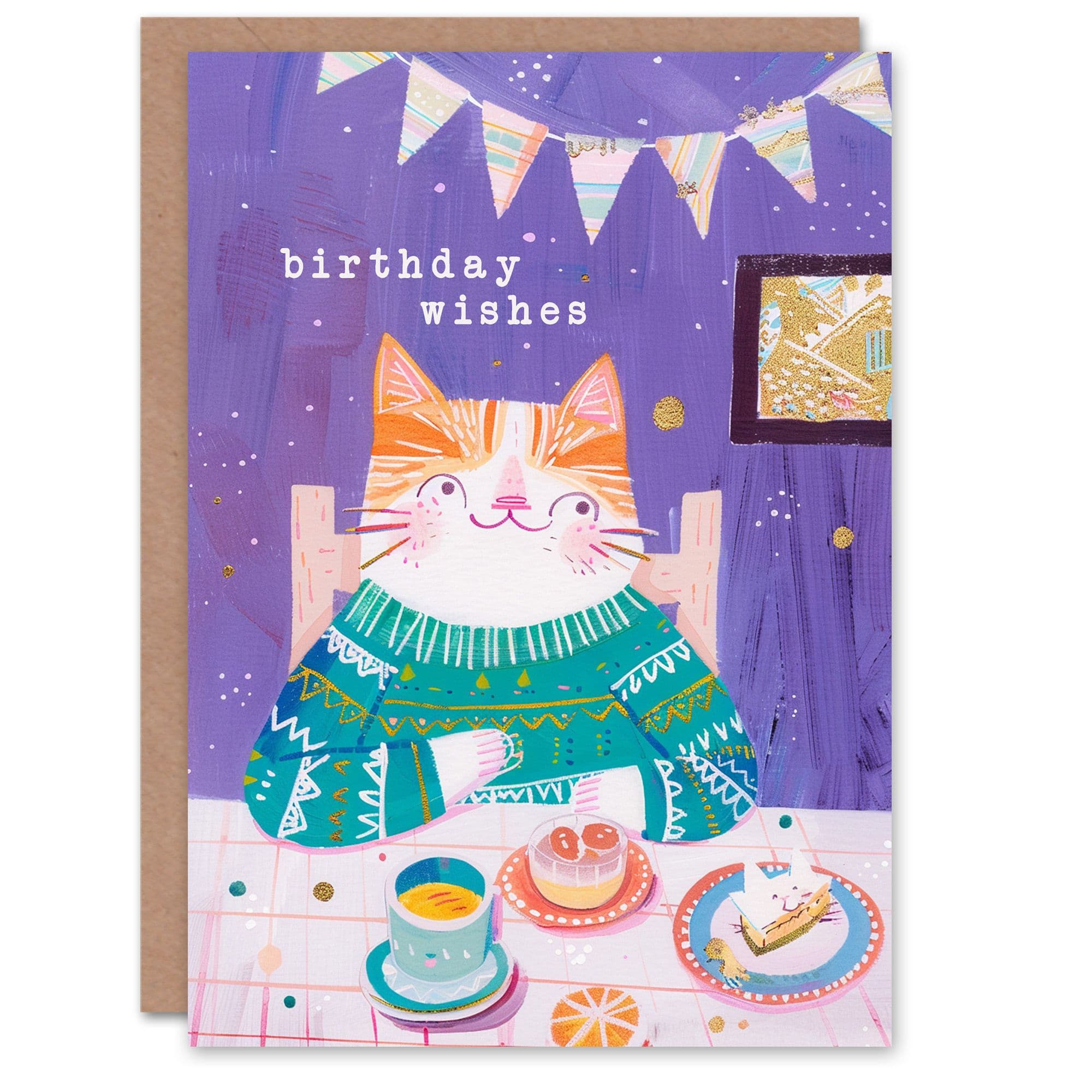Artery8 Birthday Card Cute Ginger Tabby Cat Lover Party Cake For Child Kids Son Daughter Greeting Card