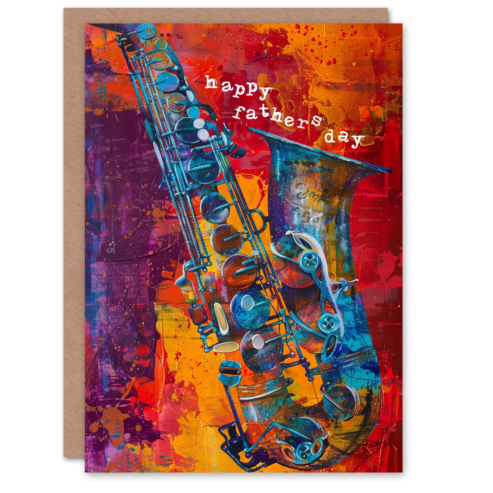 Fathers Day Card Saxophone Oil Painting Colourful Dad Father Greeting Card