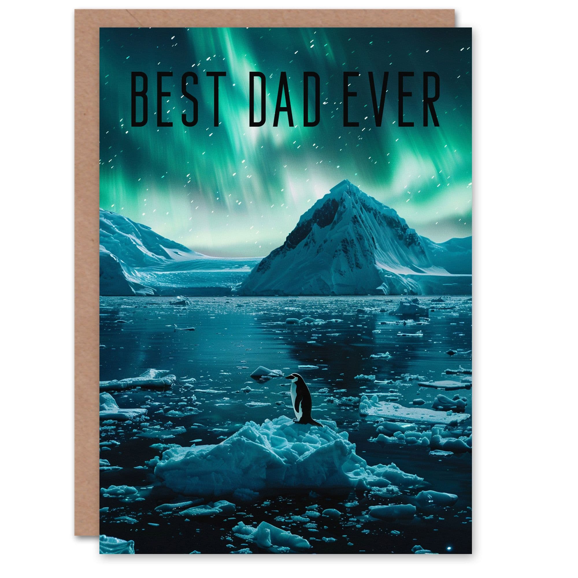 Fathers Day Card Best Ever Penguin Northern Lights Dad Father Greeting Card