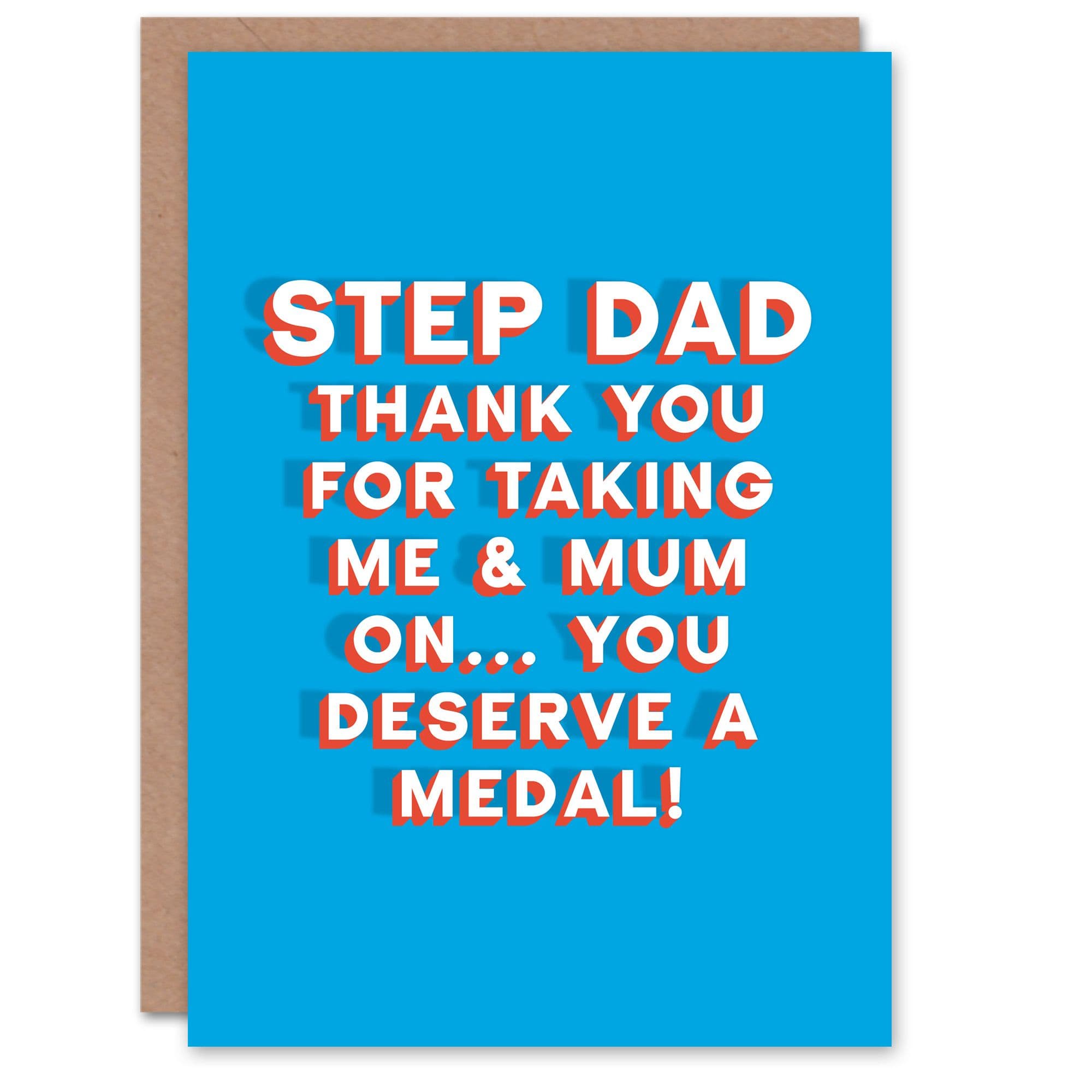 Fathers Day Card Stepdad You Deserve Medal Fun Funny Cheeky Humour Joke Dad