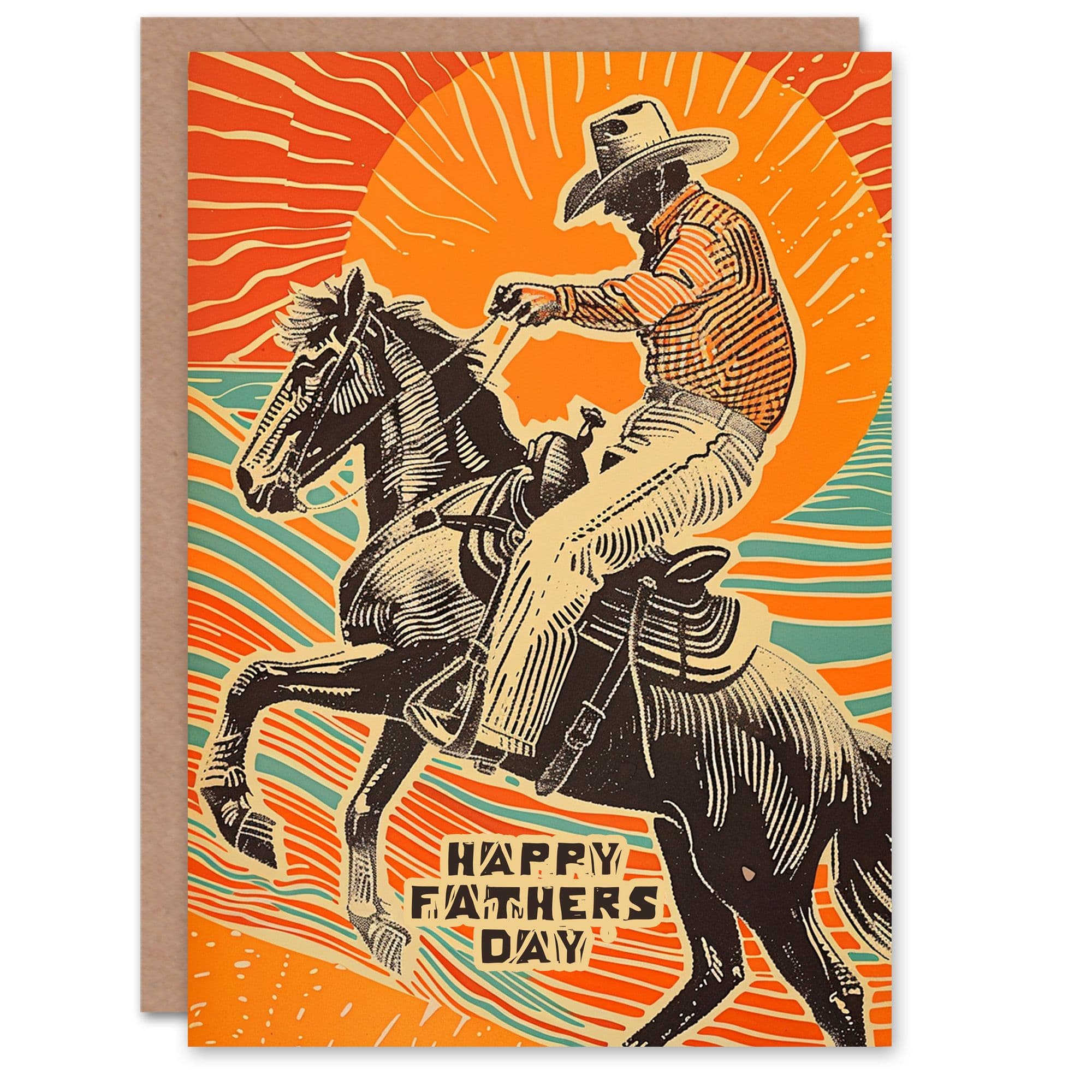 Father's Day Card Cowboy Riding Bronco Horse Sunset For Dad Father Greeting Card
