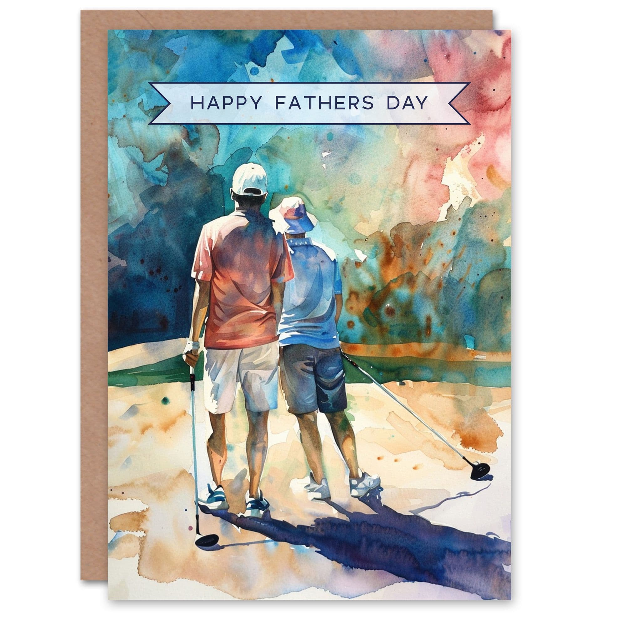 Father's Day Card Gold Quality Time with Son Golfing Dad Father Greeting Card