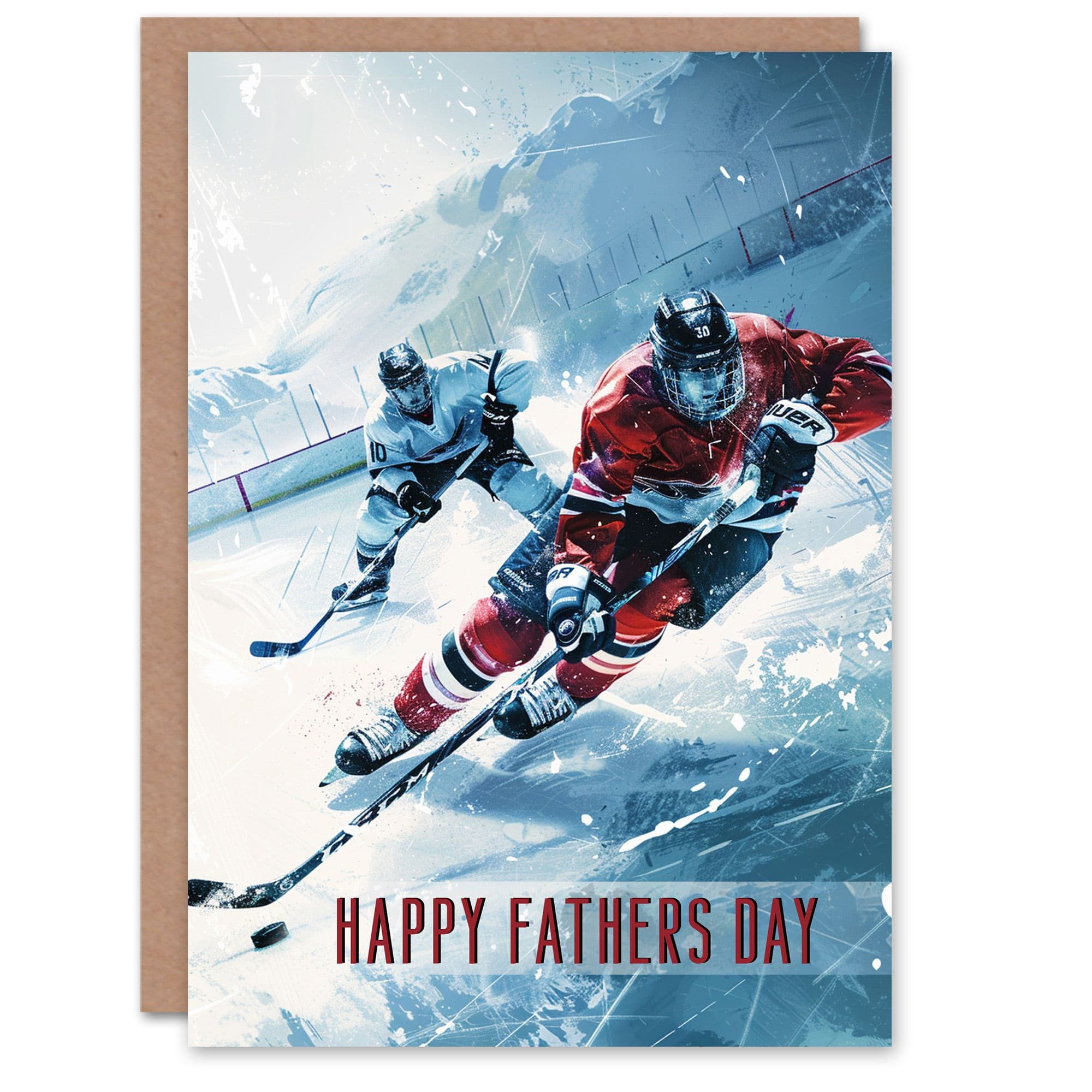 Fathers Day Card Ice Hockey Action Shot Sport Painting Dad Father Greeting Card
