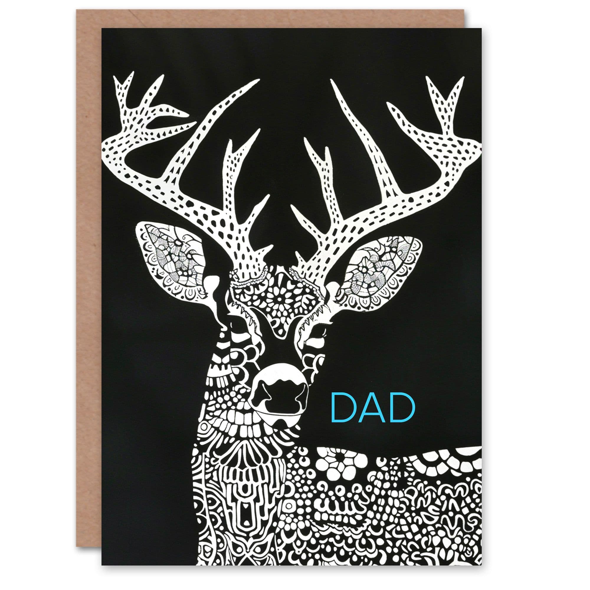 Father's Day Card Deer Stag Black White Folk Art Design Dad Father Greeting Card
