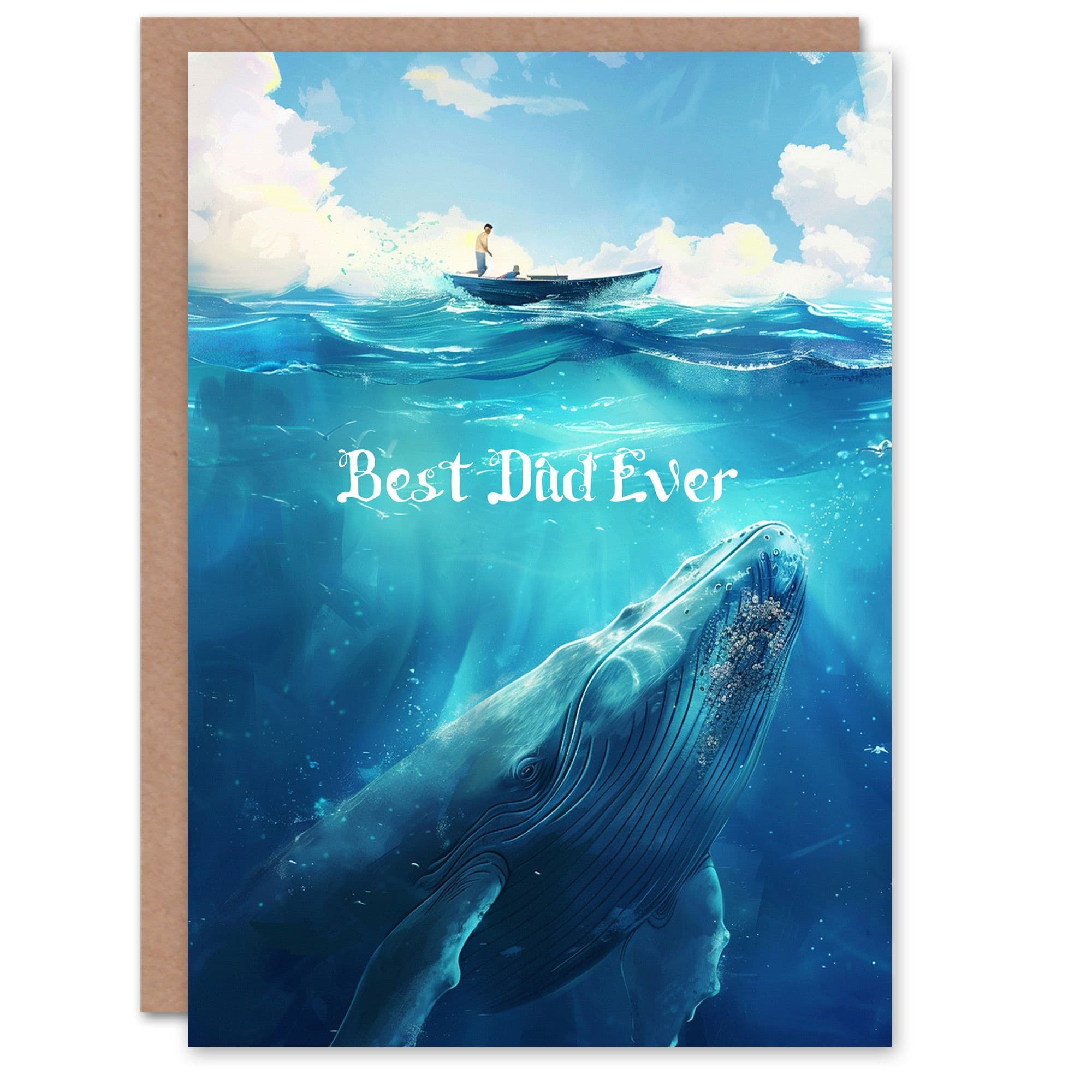 Father's Day Card Whale Under Sea Boat Best Ever For Him Dad Greeting Card