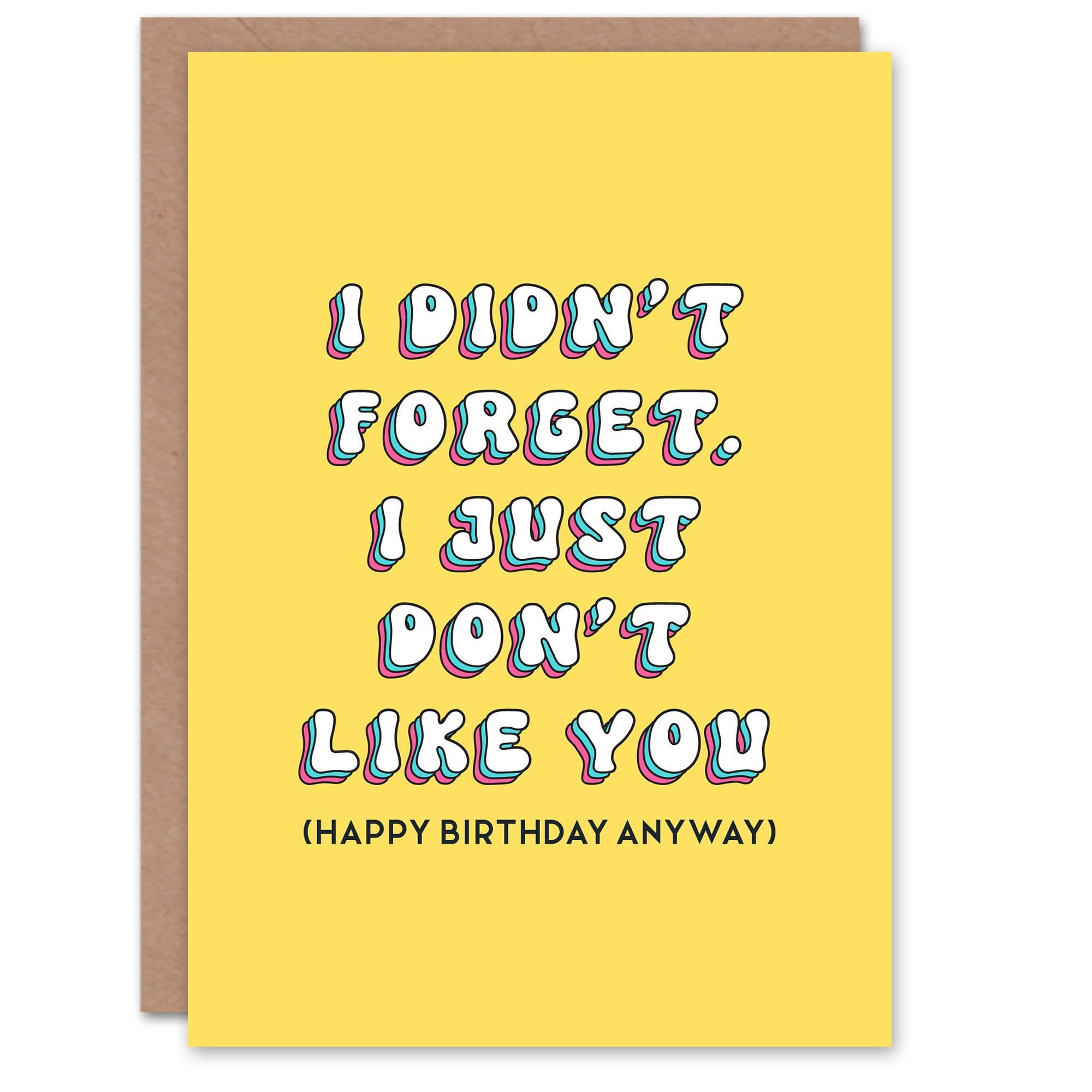 Birthday Card Didn't Forget Just Don't Like You Funny Joke Humour Greeting Card