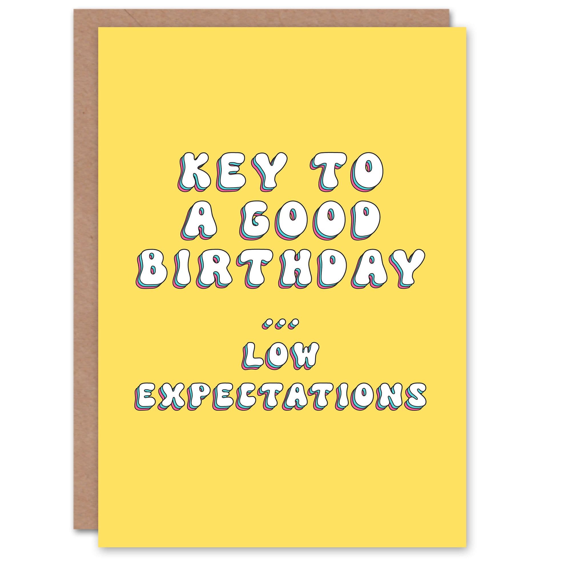 Birthday Card The Key Is Low Expectations Fun Funny Joke Humour Greeting Card