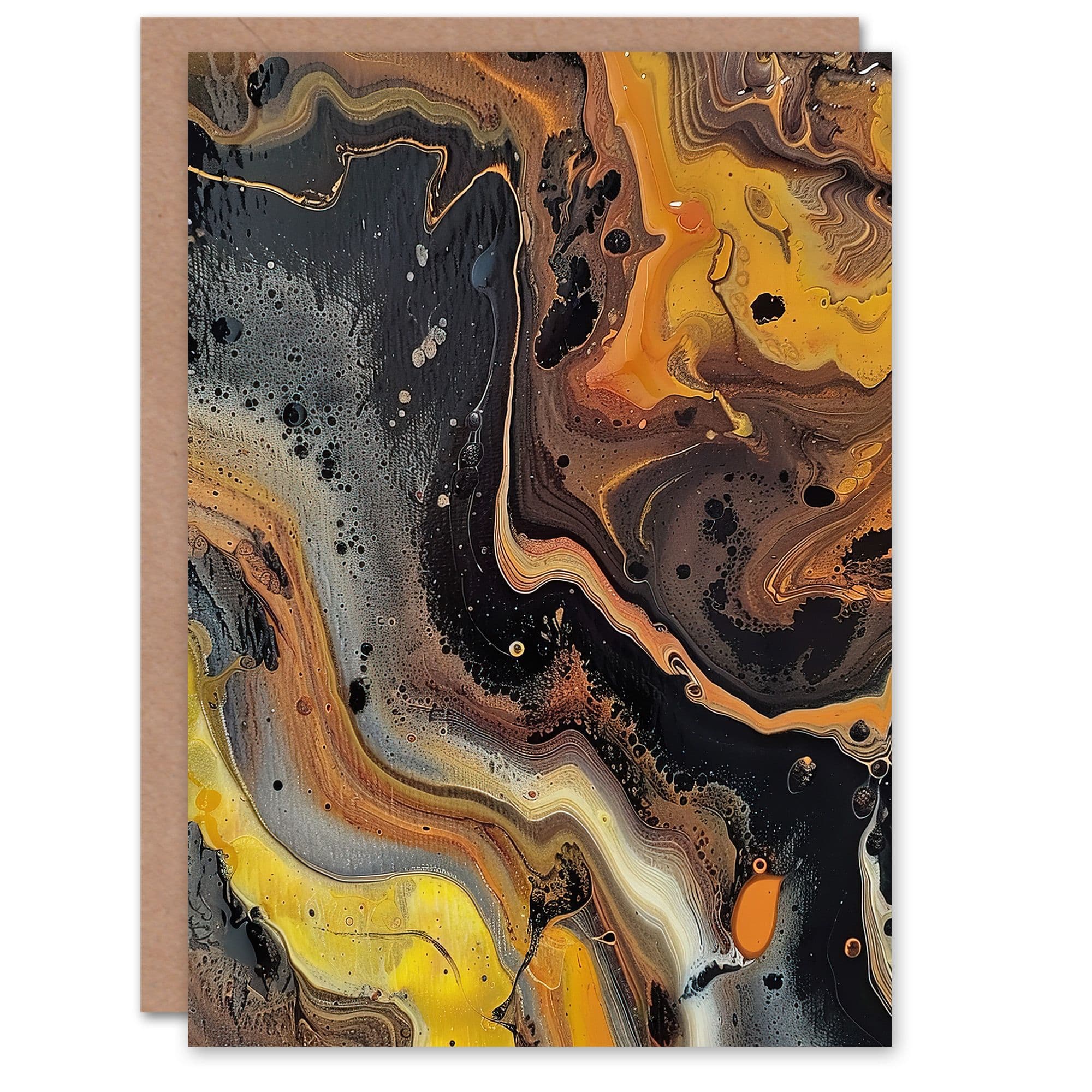 Liquid Paint Gold Orange Grey Abstract Painting Greeting Card Birthday