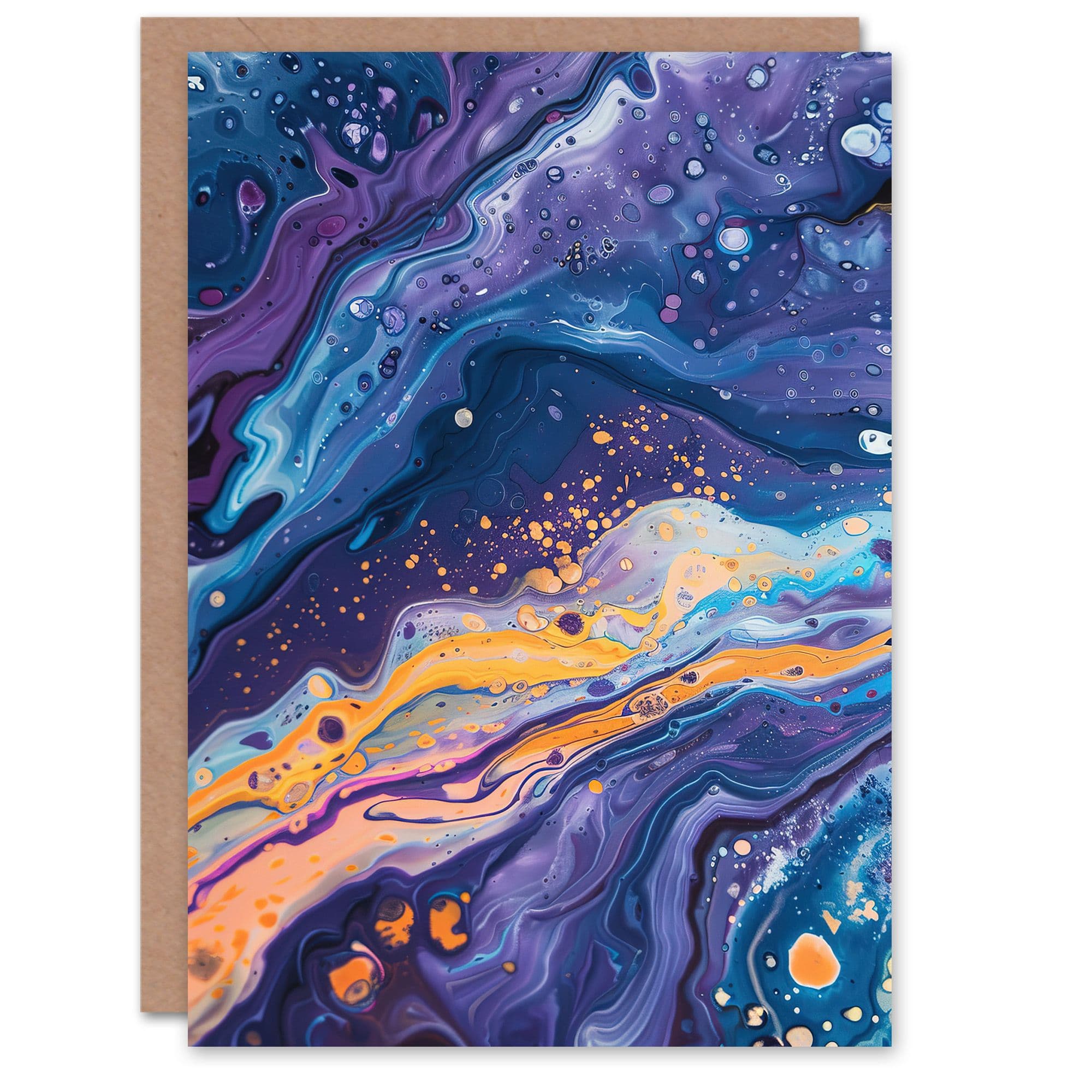 Liquid Paint Blue Purple Orange Abstract Painting Greeting Card