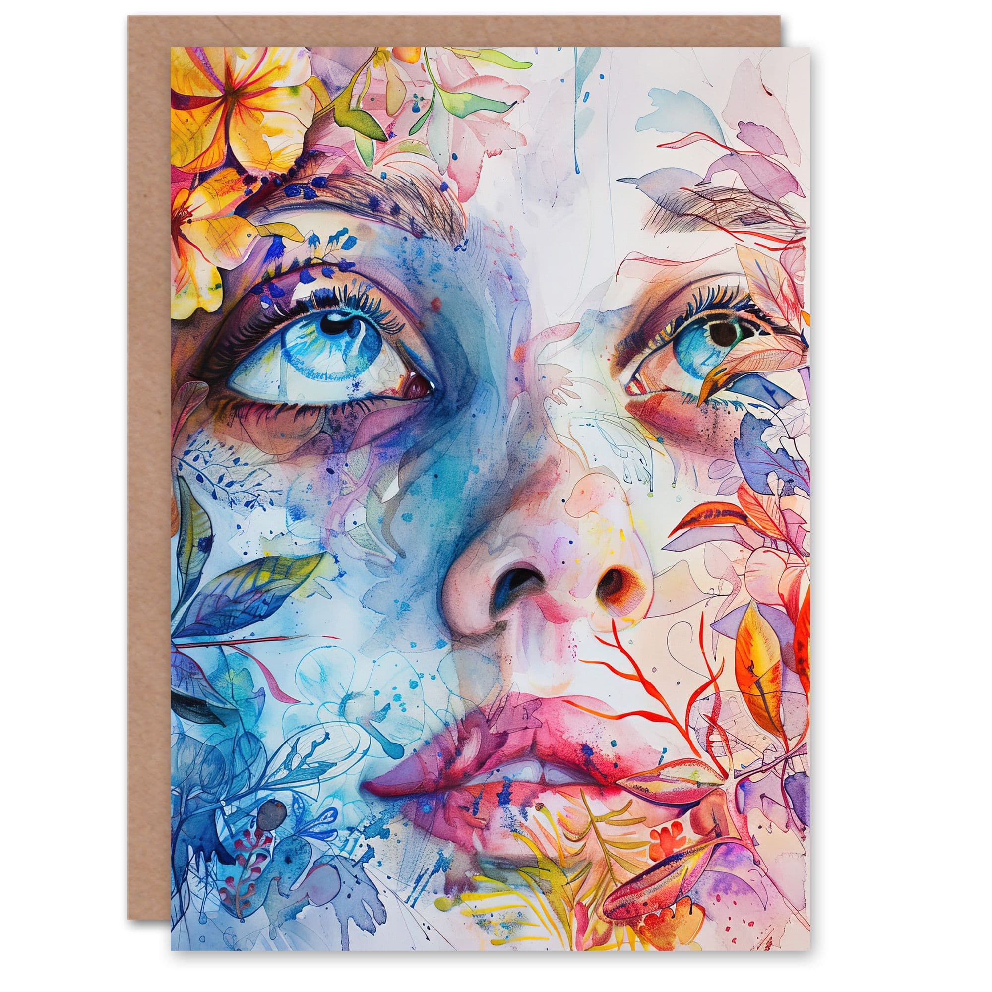 One With Nature Woman Close Up Face Floral Greeting Card Birthday