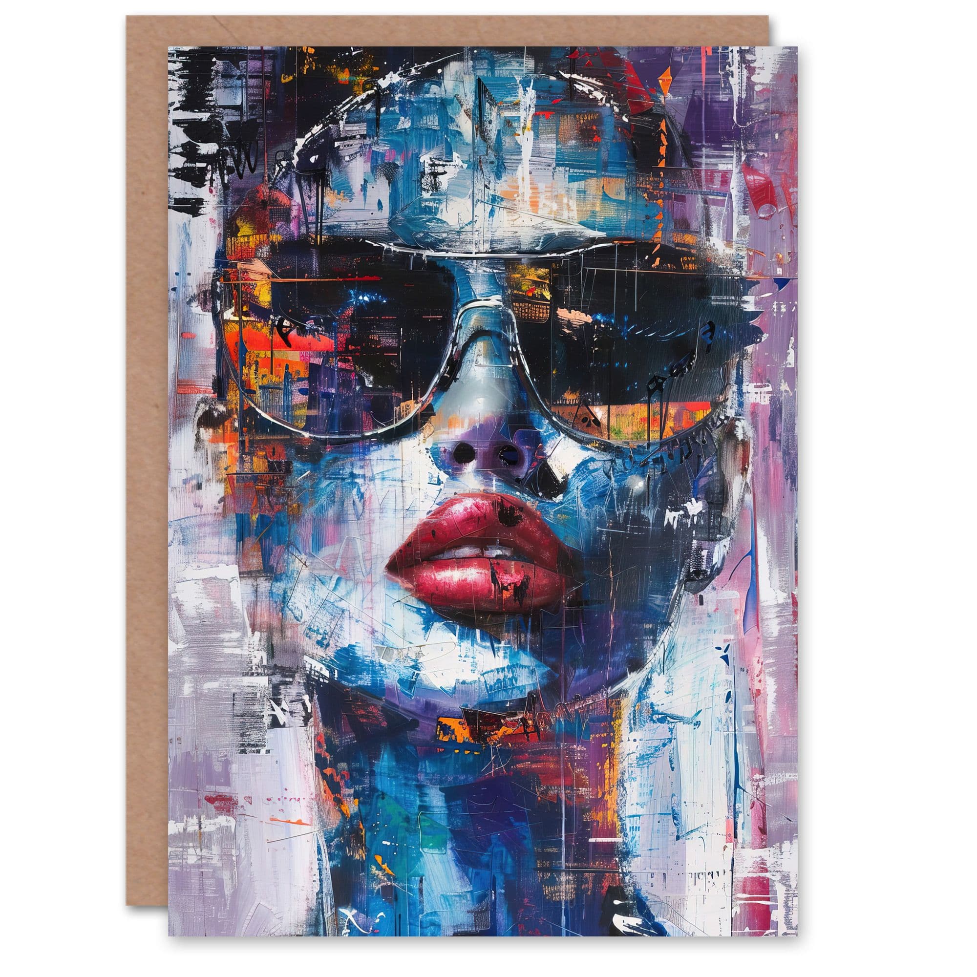 Woman Sunglasses Beauty Portrait Oil Painting Greeting Card Birthday