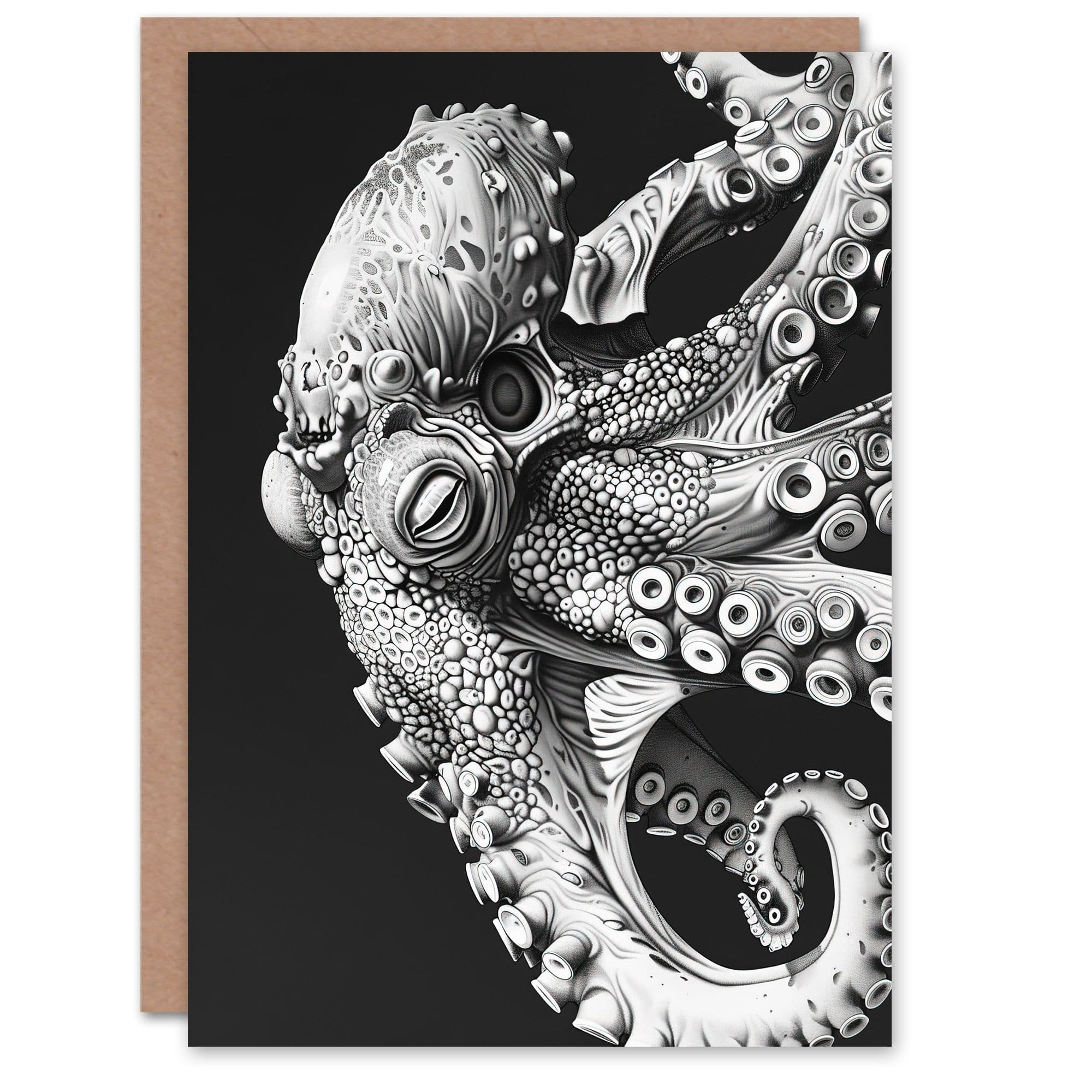 Octopus Black White Drawing Ernst Haeckel Style Greeting Card Birthday