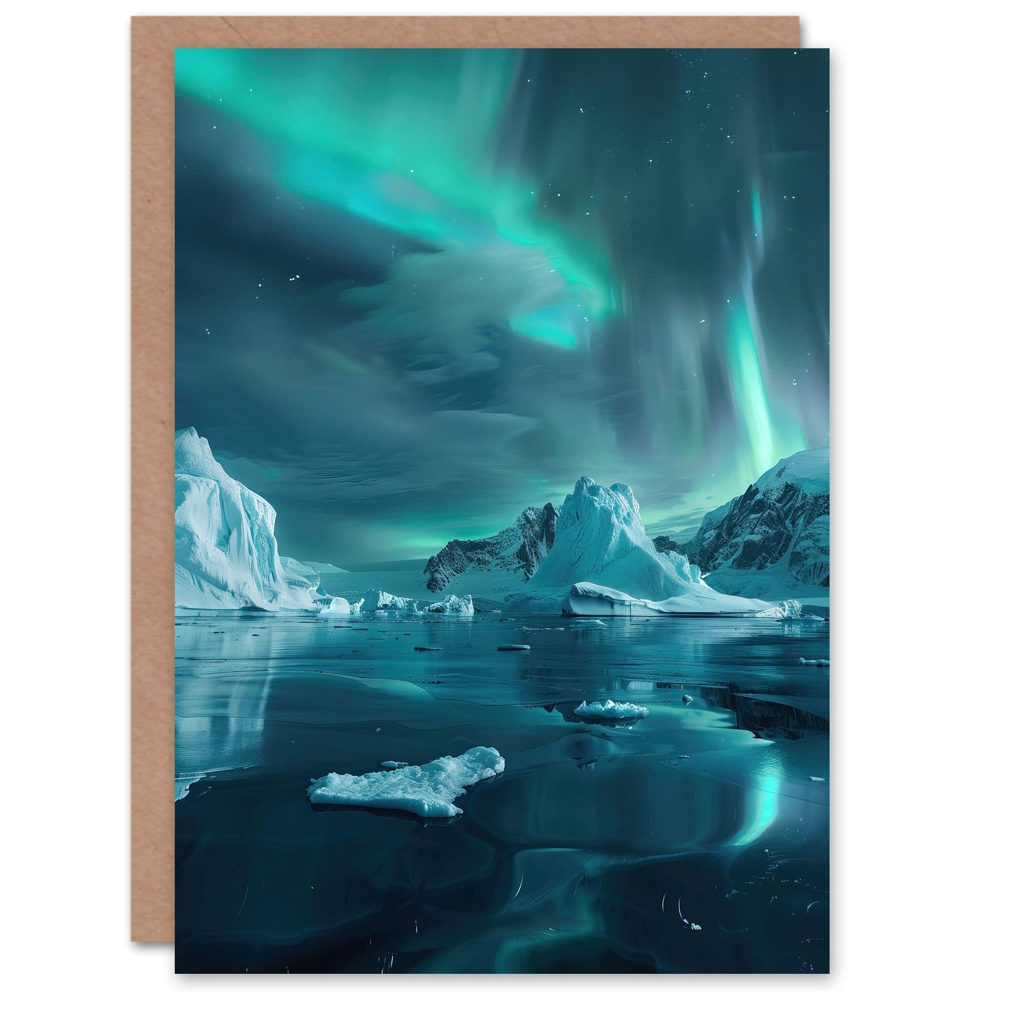 Aurora Australis Antarctica Night Iceberg Seascape Greeting Card