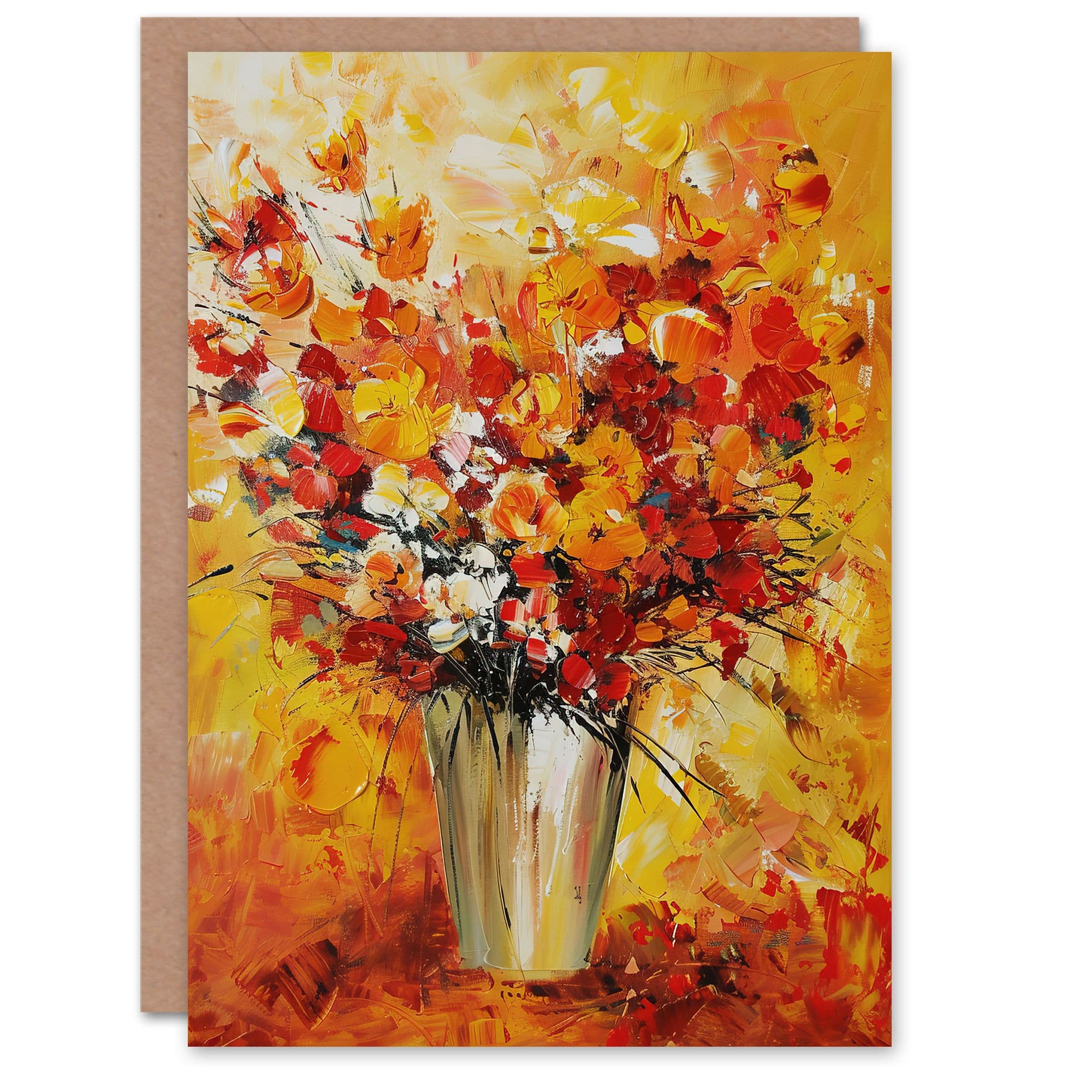 Autumn Flowers Floral Bouquet Oil Painting Greeting Card Birthday