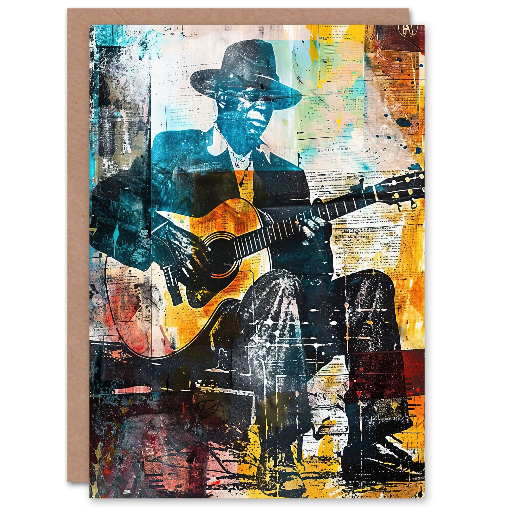 Blues Music Guitar Player Upcycle Painting Greeting Card Birthday