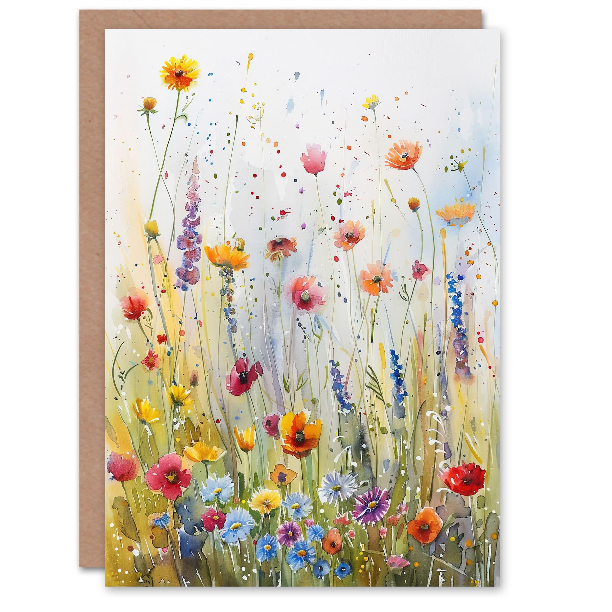 Spring Wildflower Meadow Watercolour Painting Greeting Card Birthday