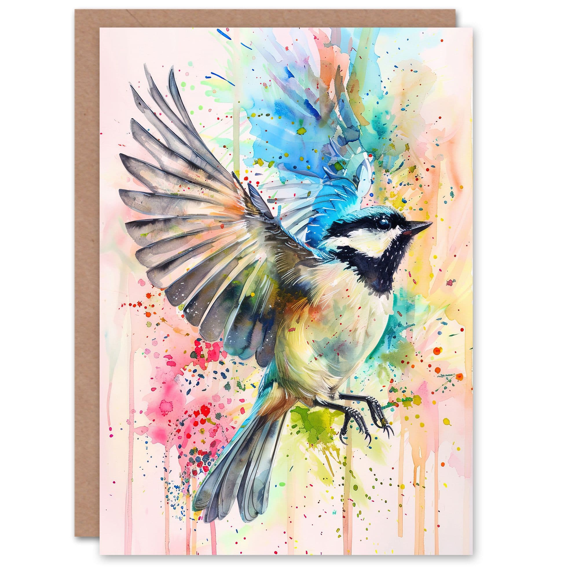 Bird in Flight Colourful Watercolour Painting Greeting Card Birthday