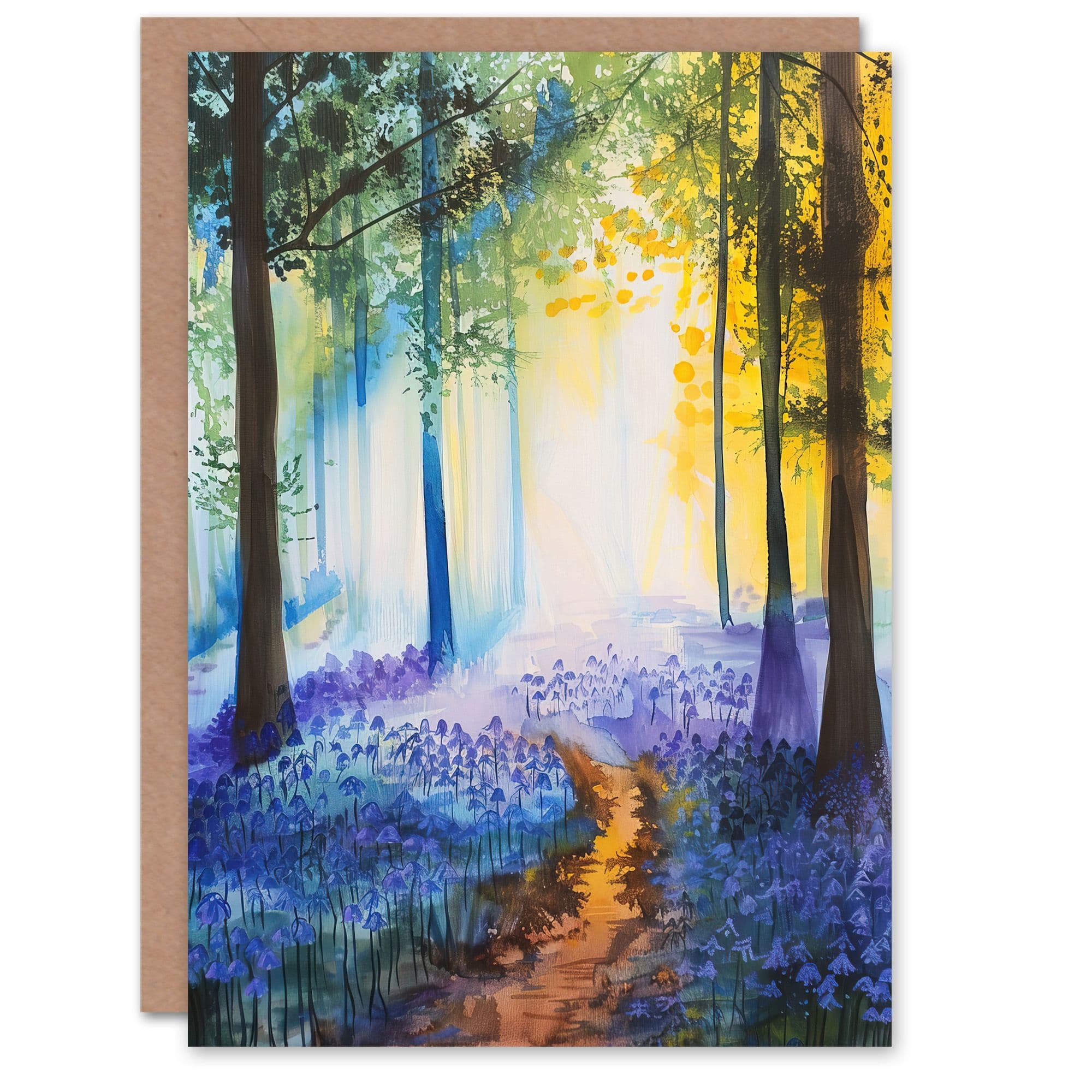 Bluebell Woods Misty Forest Morning Watercolour Greeting Card Birthday