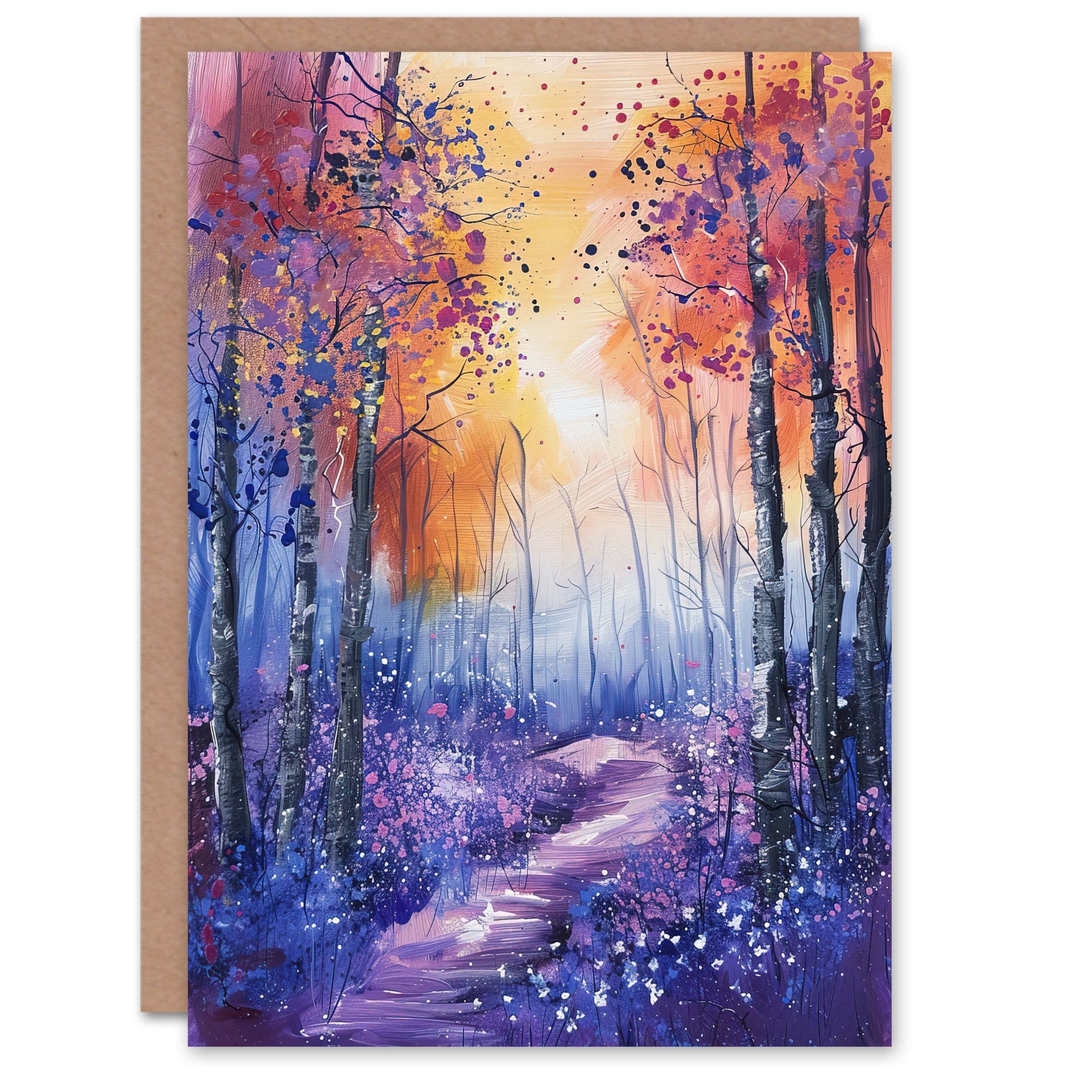 Bluebell Woods Abstract Violet Forest Sunrise Greeting Card Birthday