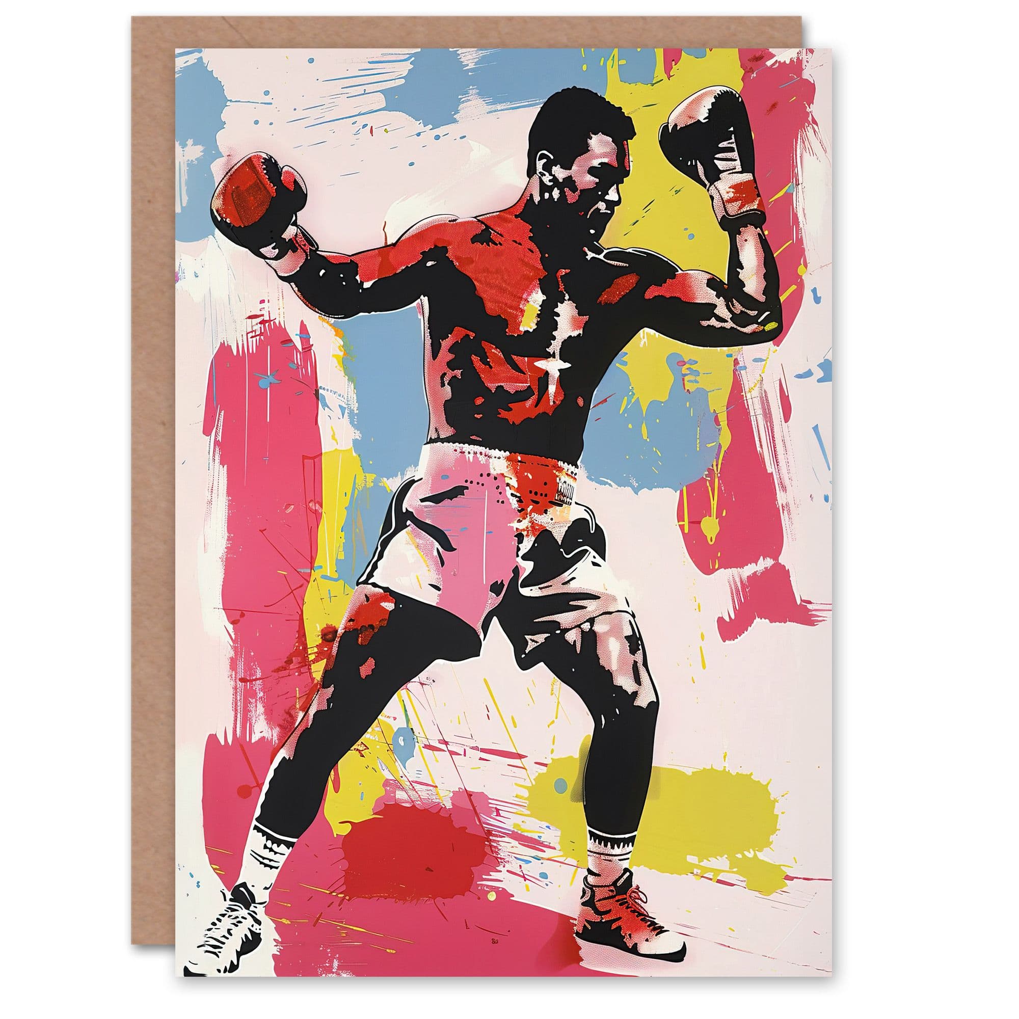 Boxer Sport Portrait Boxing Gloves Colourful Bold Greeting Card