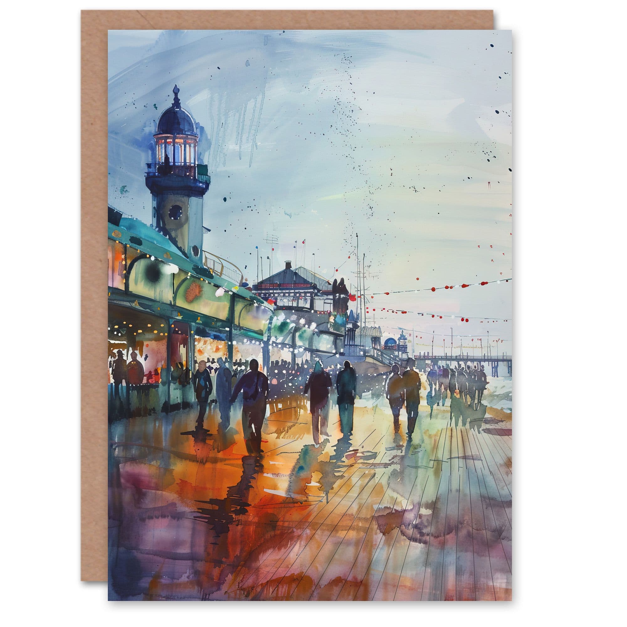 Evening Promenade Walk Watercolour Painting Greeting Card Birthday