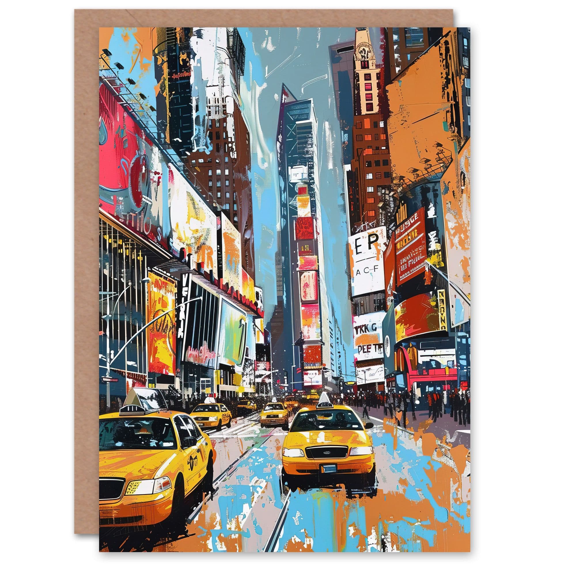 Taxi on Broadway York City Painting Greeting Card Birthday Him Her