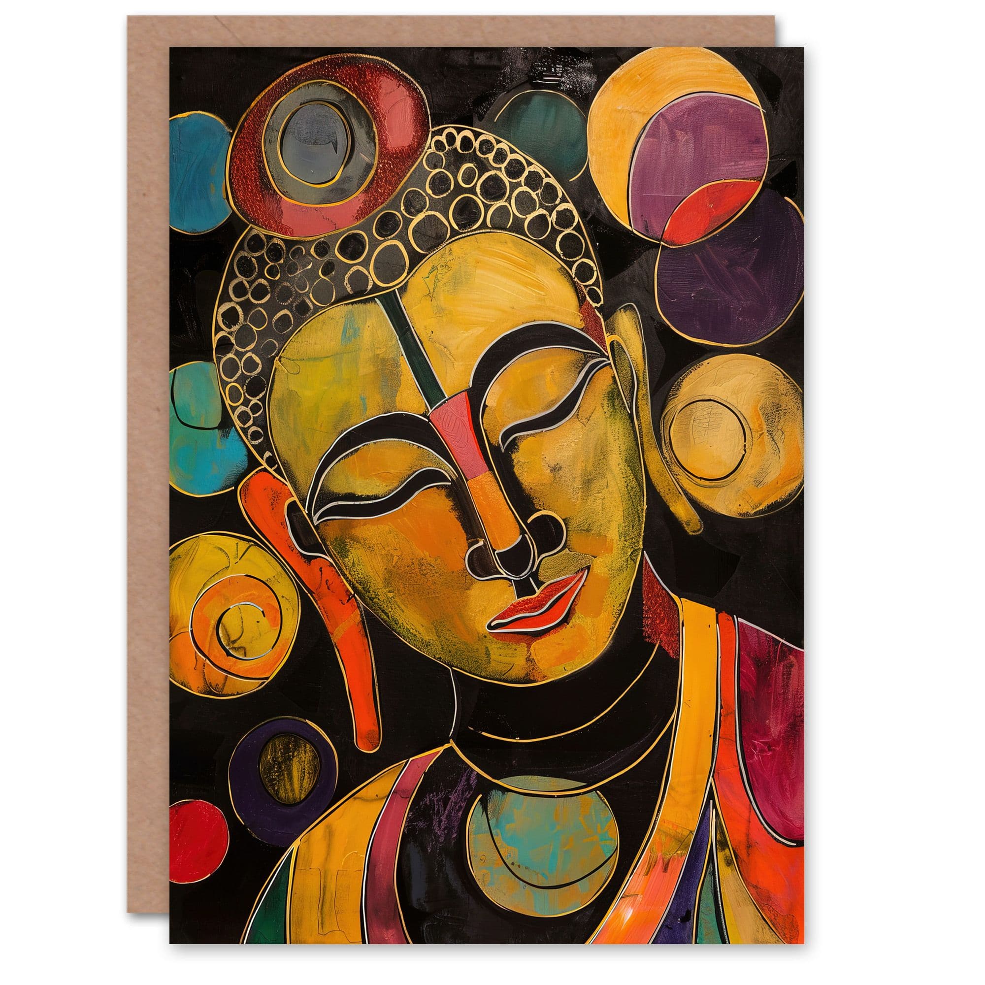 Buddha Statue Meditating Head Colourful Painting Greeting Card
