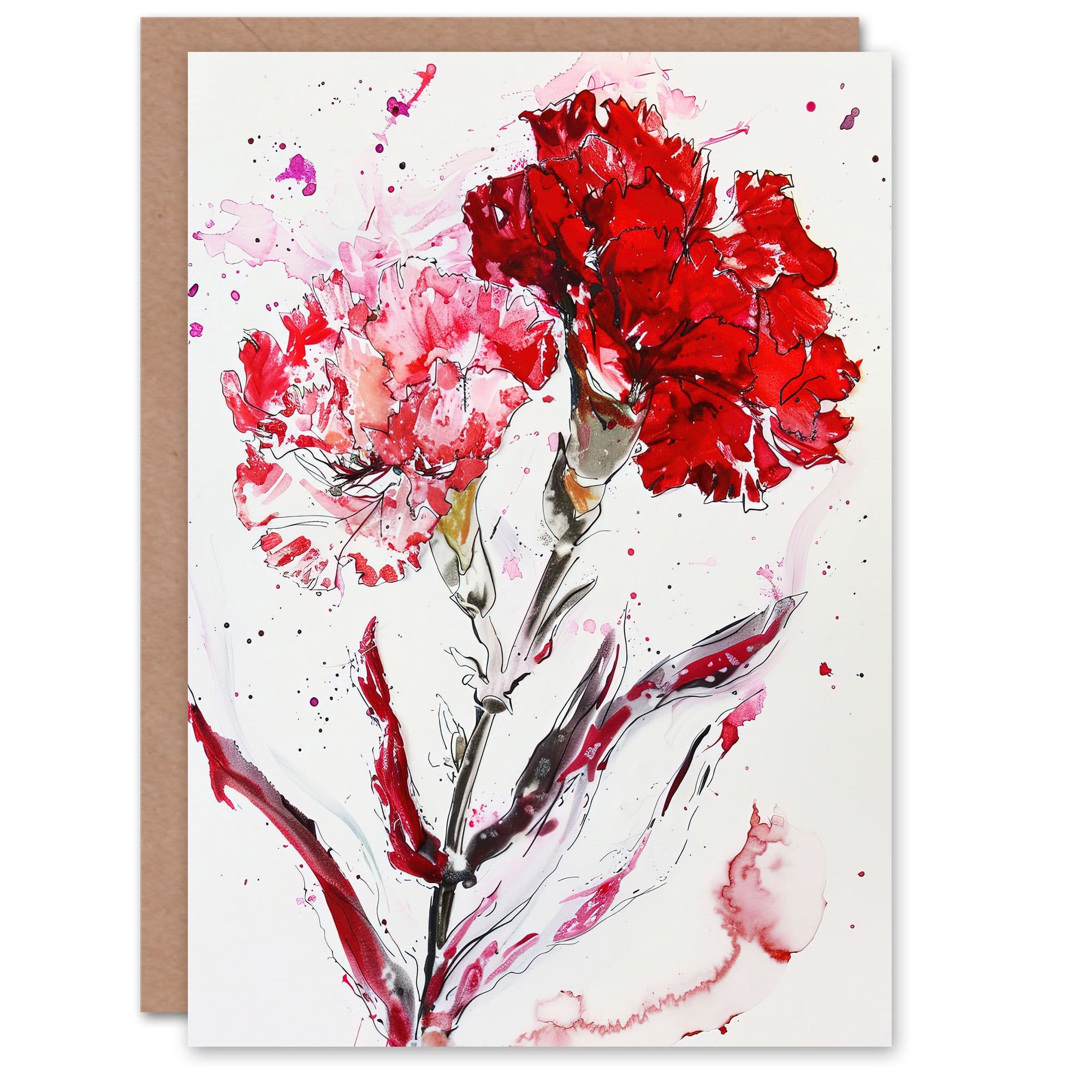 Carnation Flower Abstract Watercolour Greeting Card Birthday