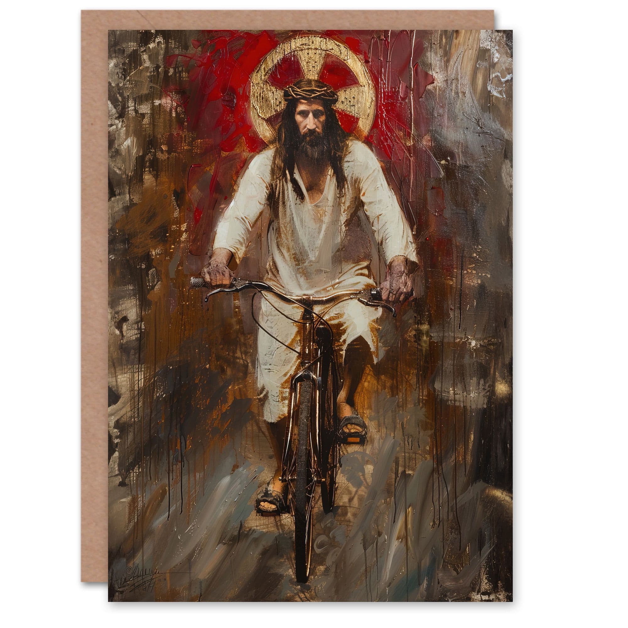 Christ on a Bike Funny Oil Painting Greeting Card Birthday Him Her