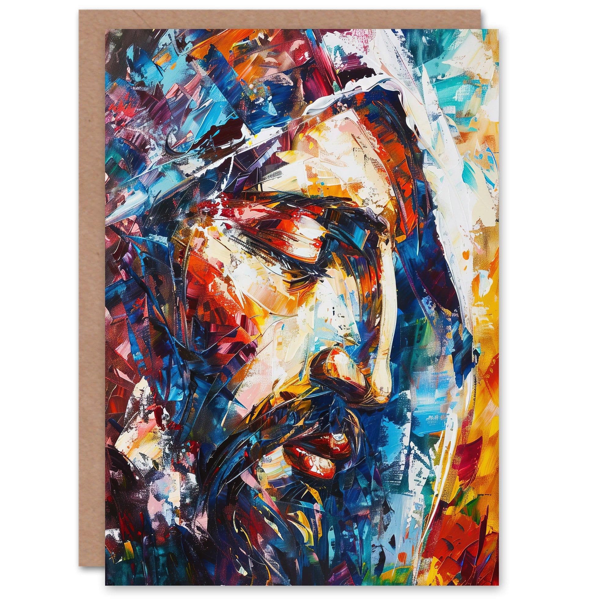 Jesus Face Portrait Religious Painting Greeting Card Birthday Him Her