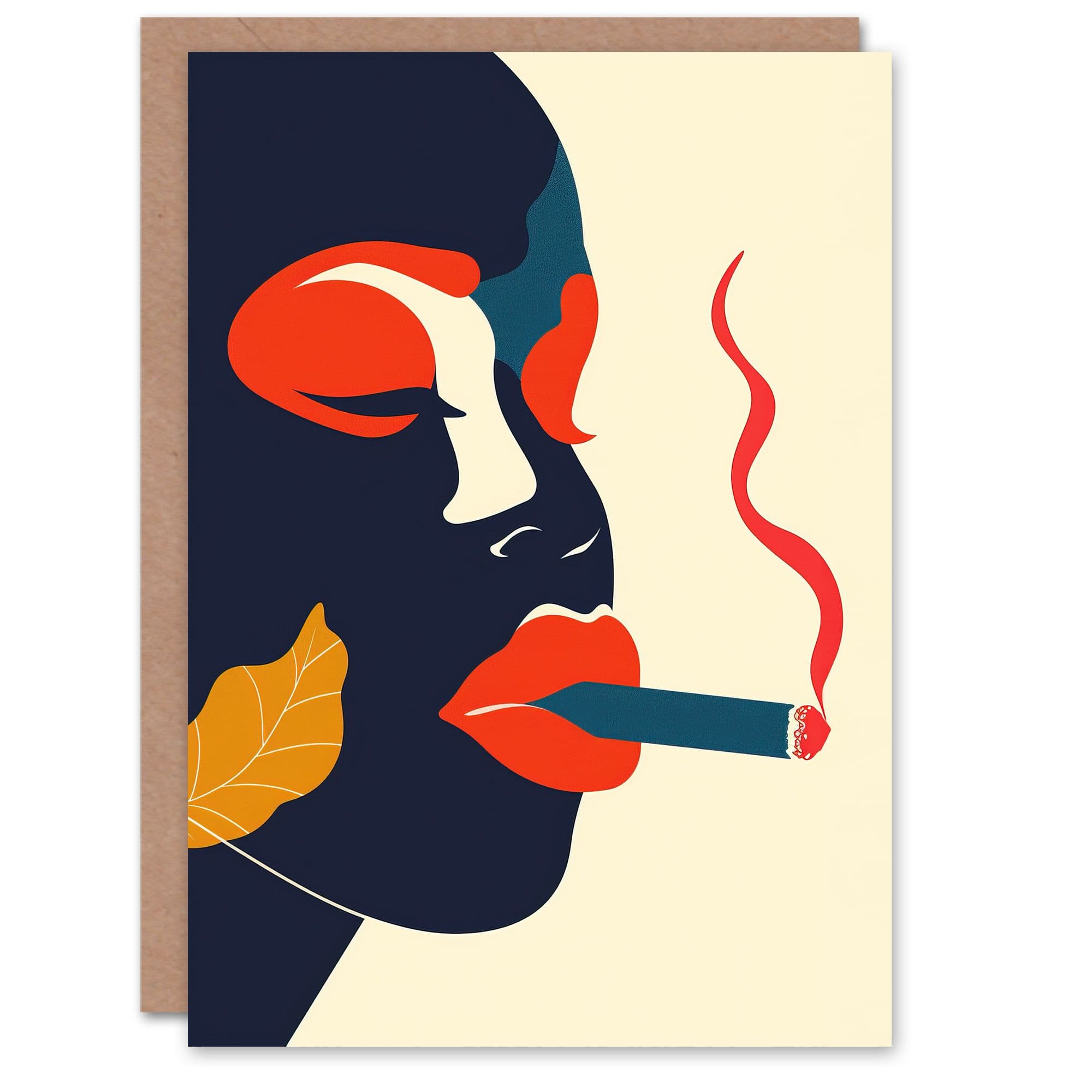 Lips Smoking Abstract Portrait Woman Greeting Card Birthday
