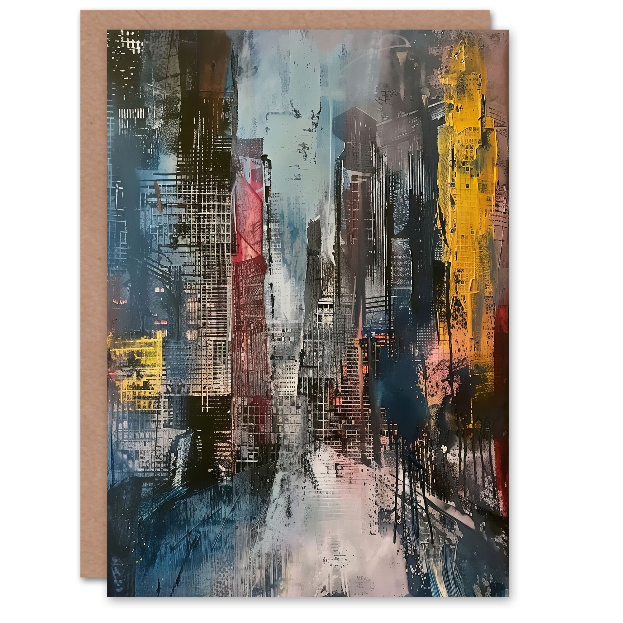 Abstract City Street Cityscape Painting Greeting Card Birthday Him Her