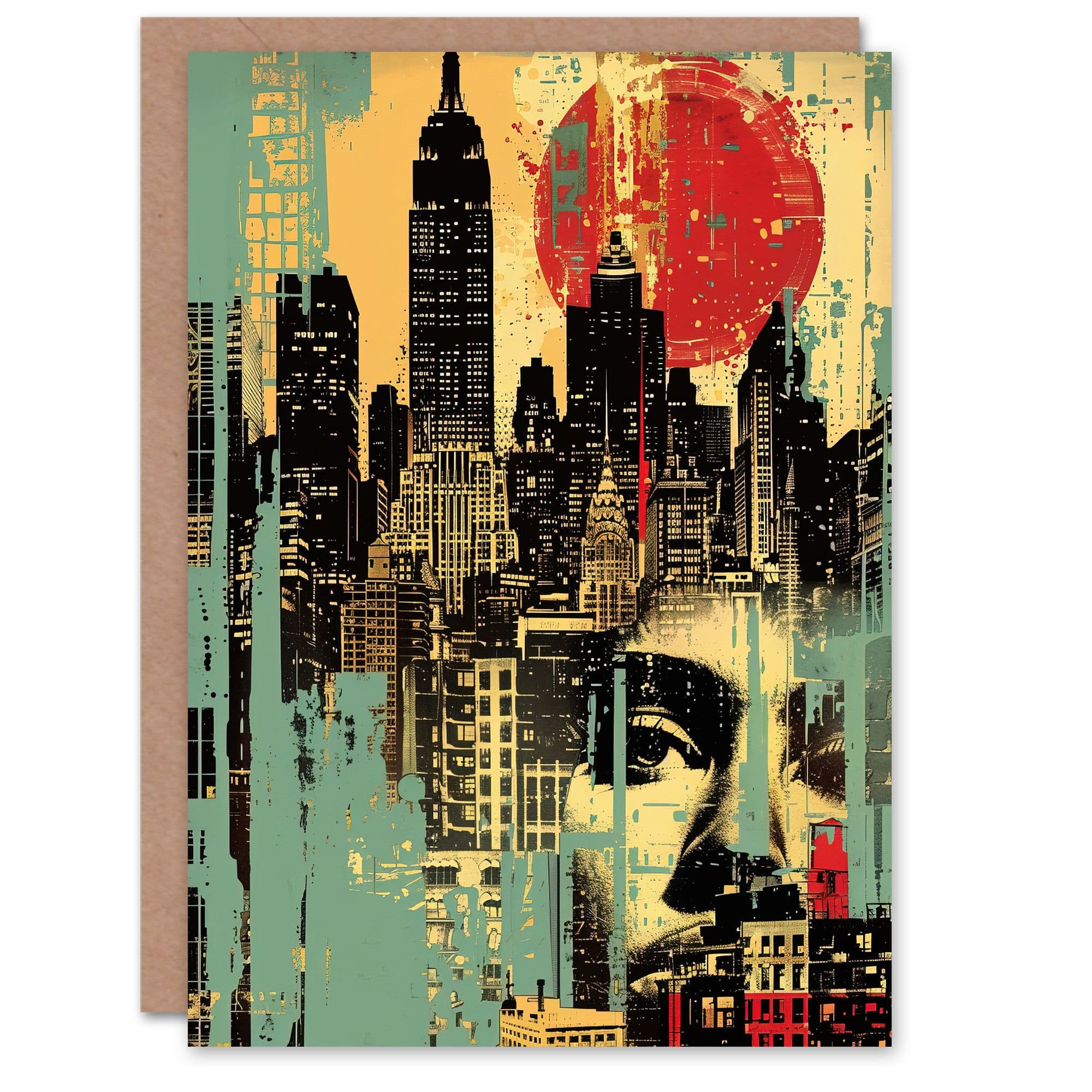Watching Sun Set Abstract Cityscape Greeting Card Birthday Him Her