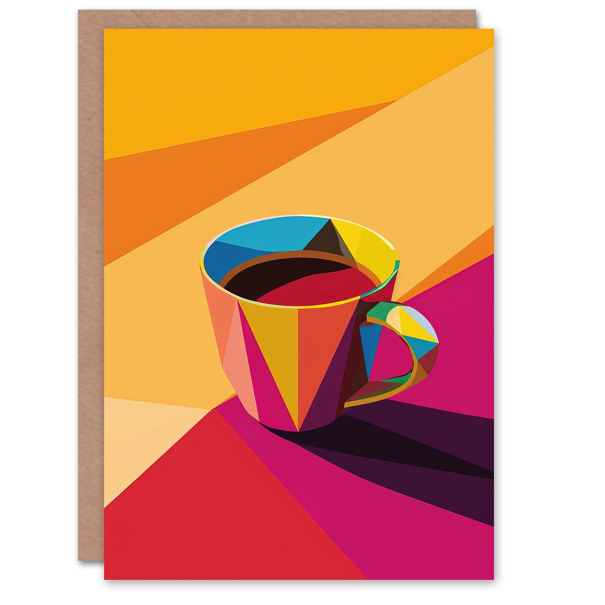 Coffee Tea Cup Colourful Geometric Design Greeting Card Birthday